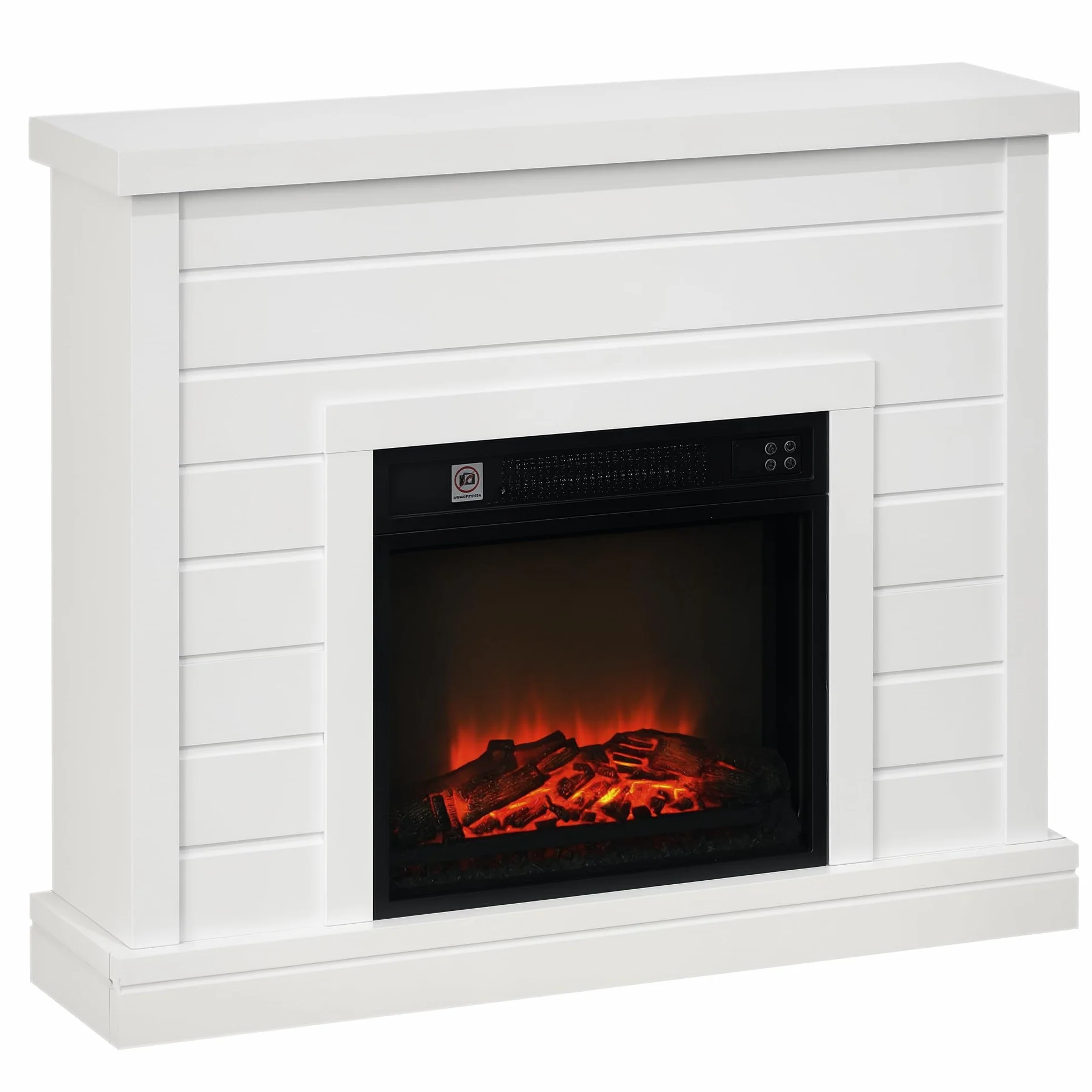 HOMCOM Camino Elettrico con Effetto Fiamma 3D, 97cm 1800W Caminetto Elettrico con Spegnimento Automatico, Risacaldamento Regolabile, Termostato, Timer e Telecomando per Soggiorno, 30㎡, Bianco