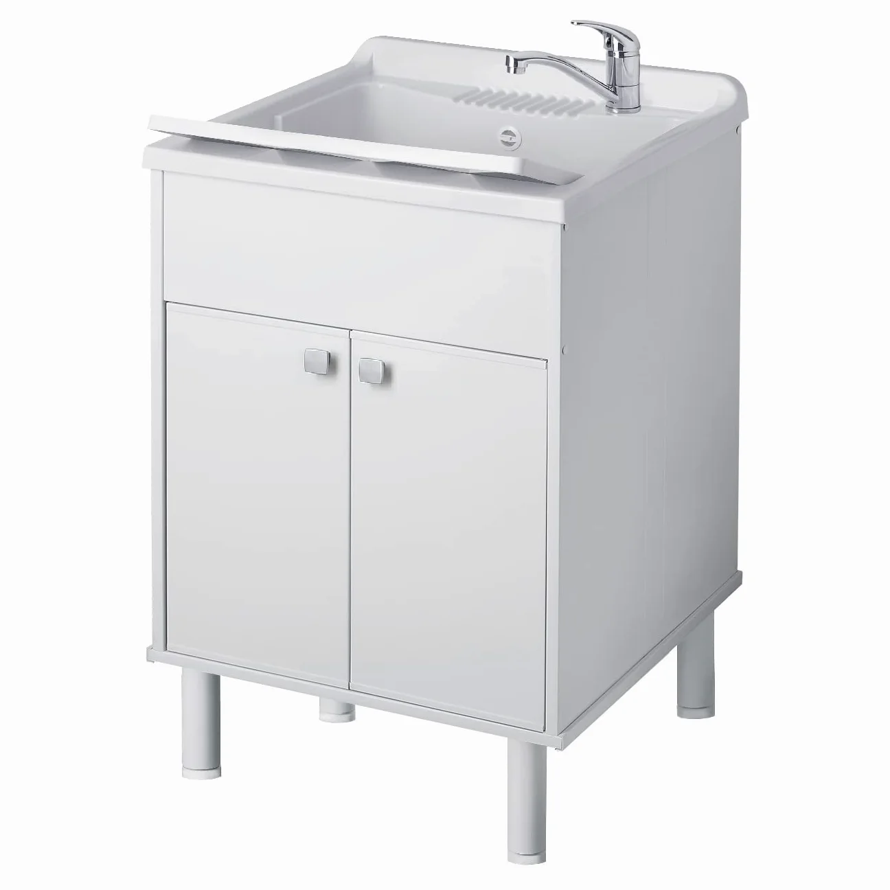 Negrari Lavatoio Lavapanni in resina, Resistente agli acidi di uso comune, Resistente all'umidità, Kit di scarico incluso, Interno e Esterno, L60 x P50 x H85 cm, Bianco