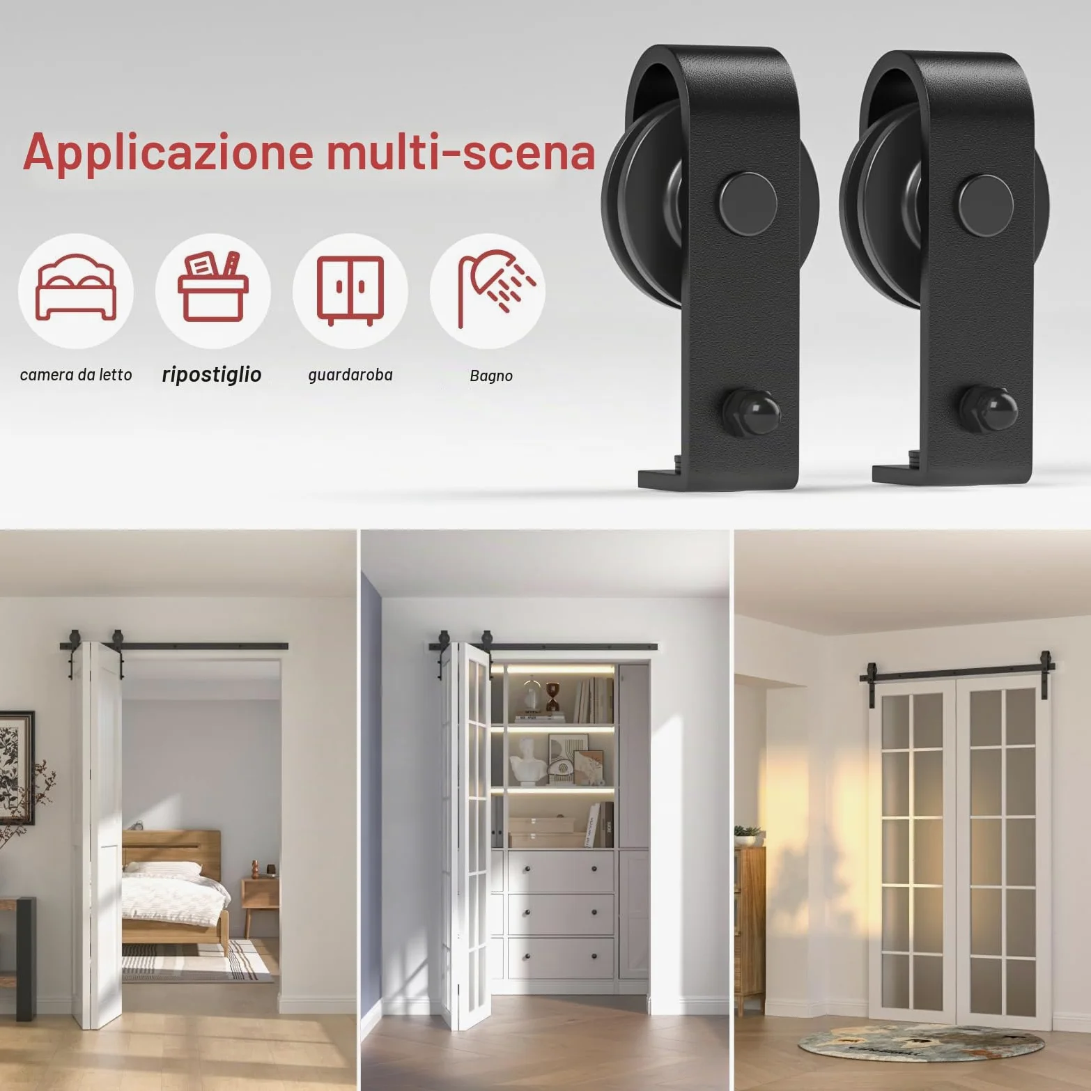 CCJH Kit di binari per porta scorrevole a 2 ante pieghevoli da 100 cm (porta non inclusa)