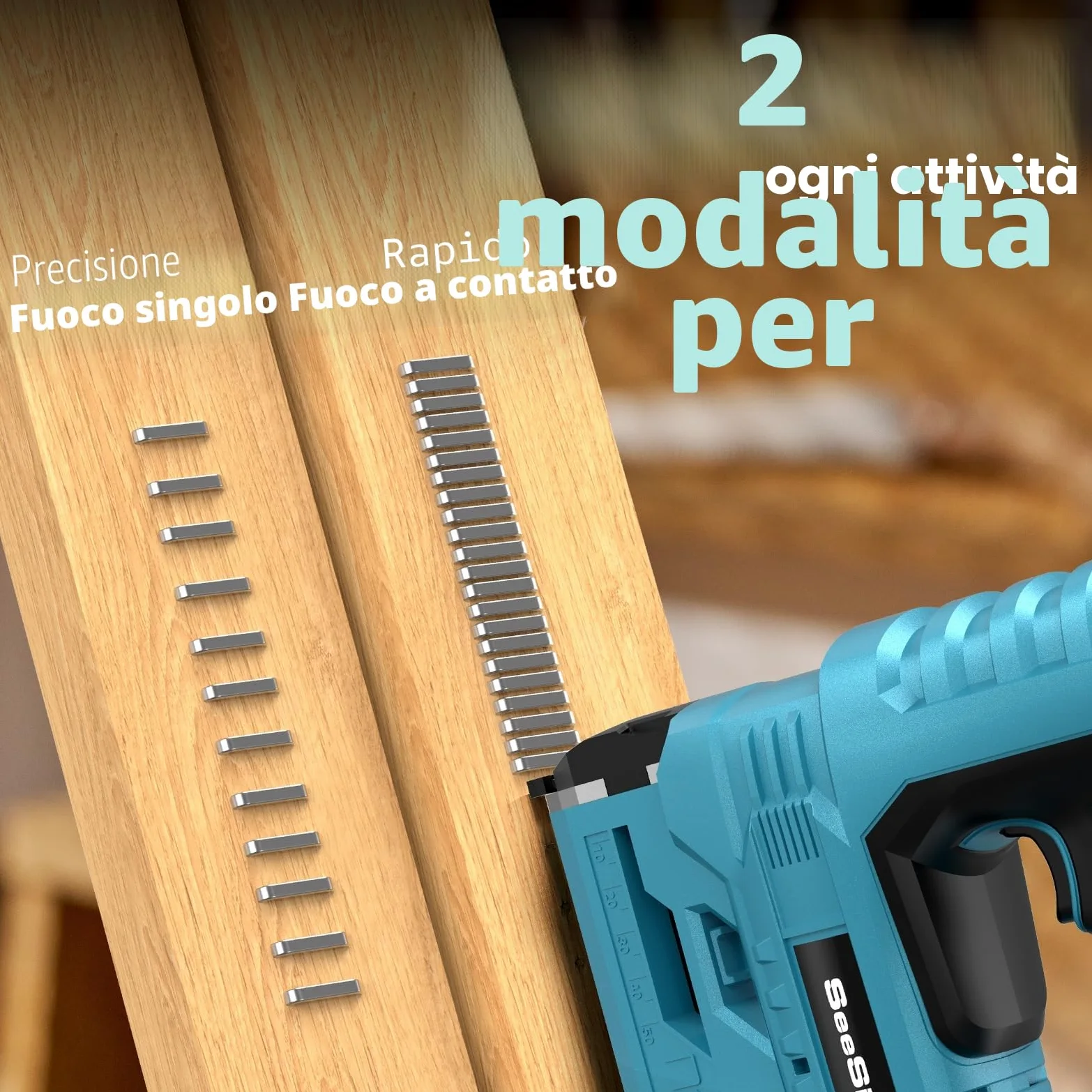 SEESII Chiodatrice Brad a Batteria, Pistola Sparachiodi Elettrica Calibro 18 con 2 Batterie da 2,0Ah e 1000 Pezzi di Chiodi e Graffette, Profondità di Inchiodatura Regolabile