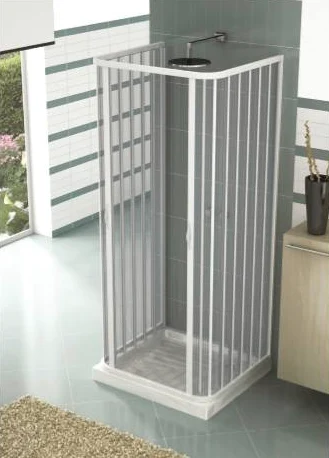 Box Doccia 3 Lati 2 Ante a Soffietto Apertura Centrale In PVC H185x 70x70x70 cm Bianco Caldoni Mars