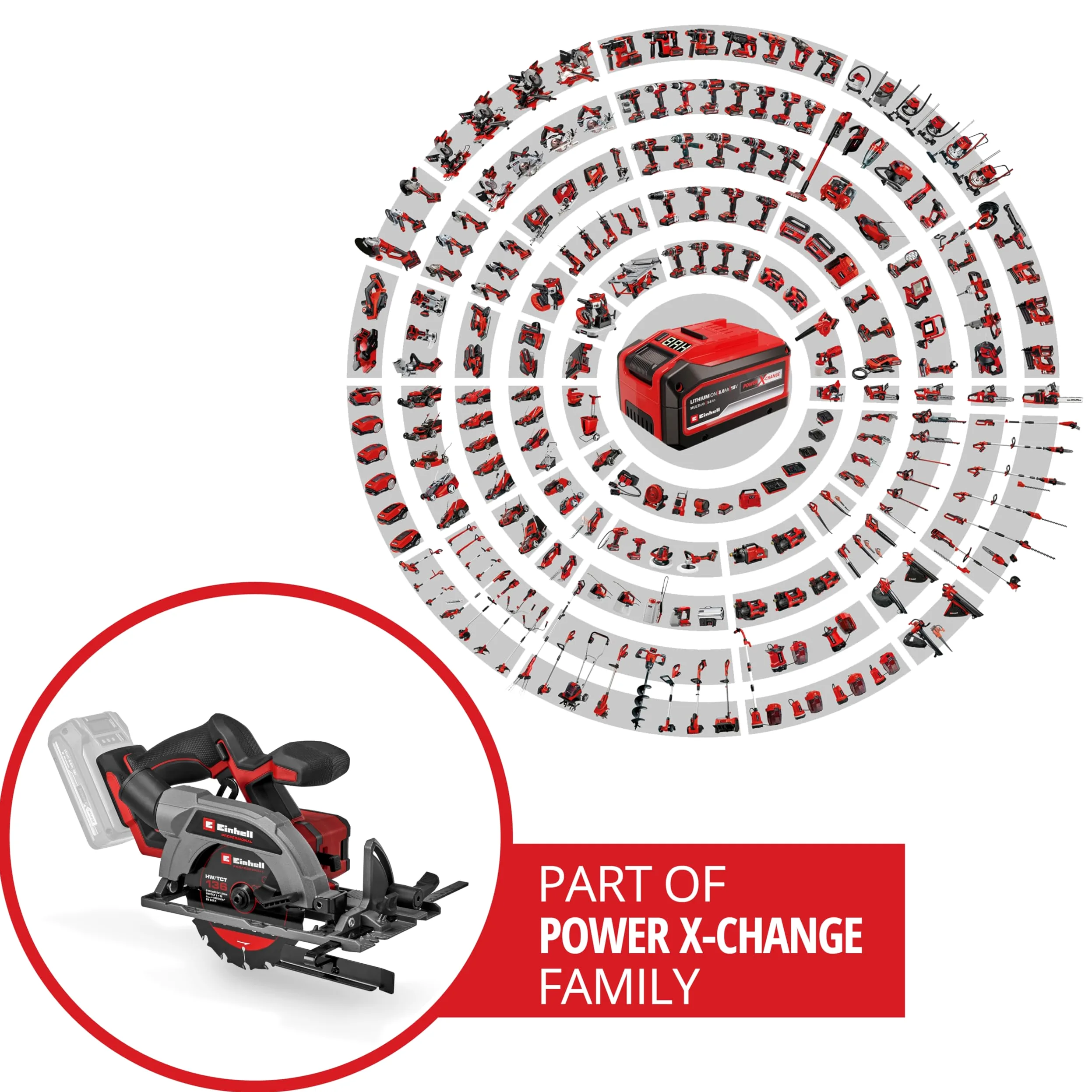 La sega circolare manuale Einhell Professional TP-CS 18/136-C Li BL - Solo Power X-Change (18 V, lama Ø 136 mm, Brushless, profondità di taglio 51 mm, installazione senza attrezzi, batteria esclusa)