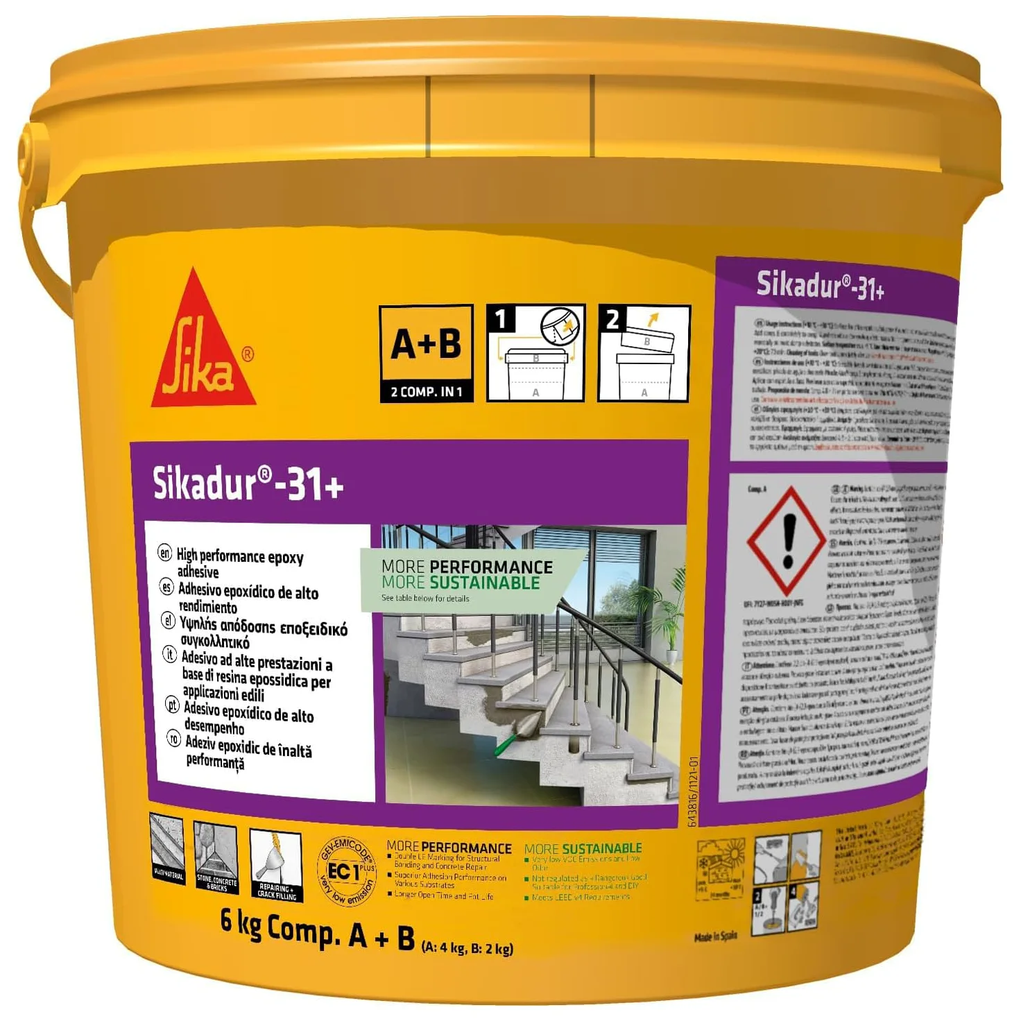 SIKA - Adesivo epossidico strutturale - Sikadur 31+, Grigio - Formato grande per ripristini importanti - Tenuta indistruttibile su metallo e pietra - Risultati eccellenti e duraturi - 6kg