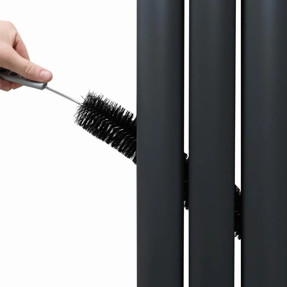 Radiatore a Colonna Ovale e Specchio Integrato 1800 x 380mm, Moderno Verticale Doppia Colonna Acciaio al Carbonio Grigio Antracite Opaco, Cucina Soggiorno Bagno [Spazzola, Attacchi Murali e Supporti