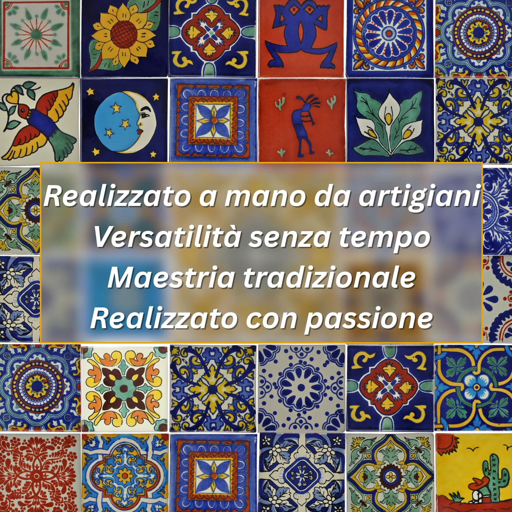 Tumia LAC Piastrelle Ceramica Messicane Talavera - Quin Artigianali Piastrelle Cucina, Bagno, Sottopentola e Fai-da-Te, Decorativo stile Mediterraneo - Pacco da 90