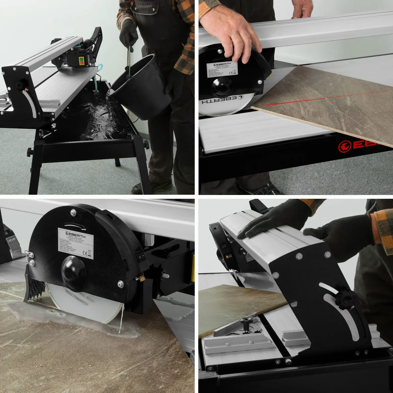 EBERTH Tagliapiastrelle Elettrico 800W, Tagliapiastrelle ad Acqua con Tavolo, Laser, Disco Diamantato 200mm, Lunghezza Taglio 620mm, Profondità Taglio 36mm, Girevole Fino a 45°, Arresto Angolare