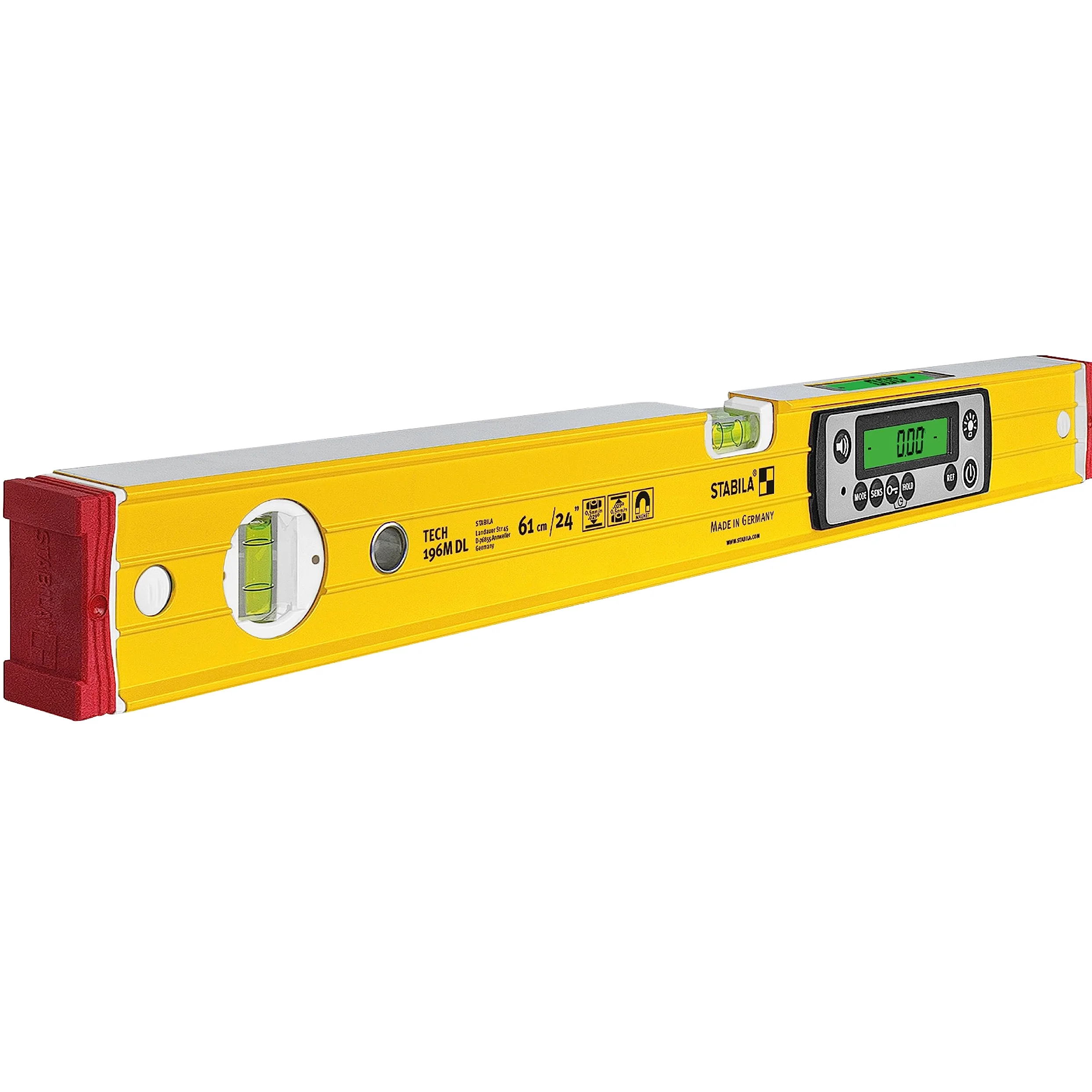 STABILA Livella elettronica TECH 196M DL – livella digitale impermeabile e antipolvere secondo IP 67, 2 display digitali, senza calibrazione con custodia, 61 cm