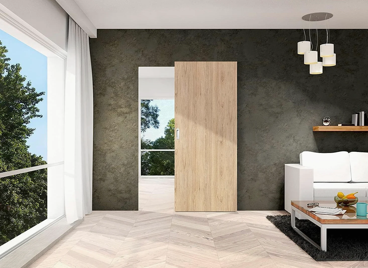 Porte Italiane, Binario Porta Scorrevole Invisibile MAGICAL 1200, per Porta Scorrevole Esterno Muro in Legno Larga da 80 cm a 120 cm, Kit con Meccanismo, Accessori e Guida