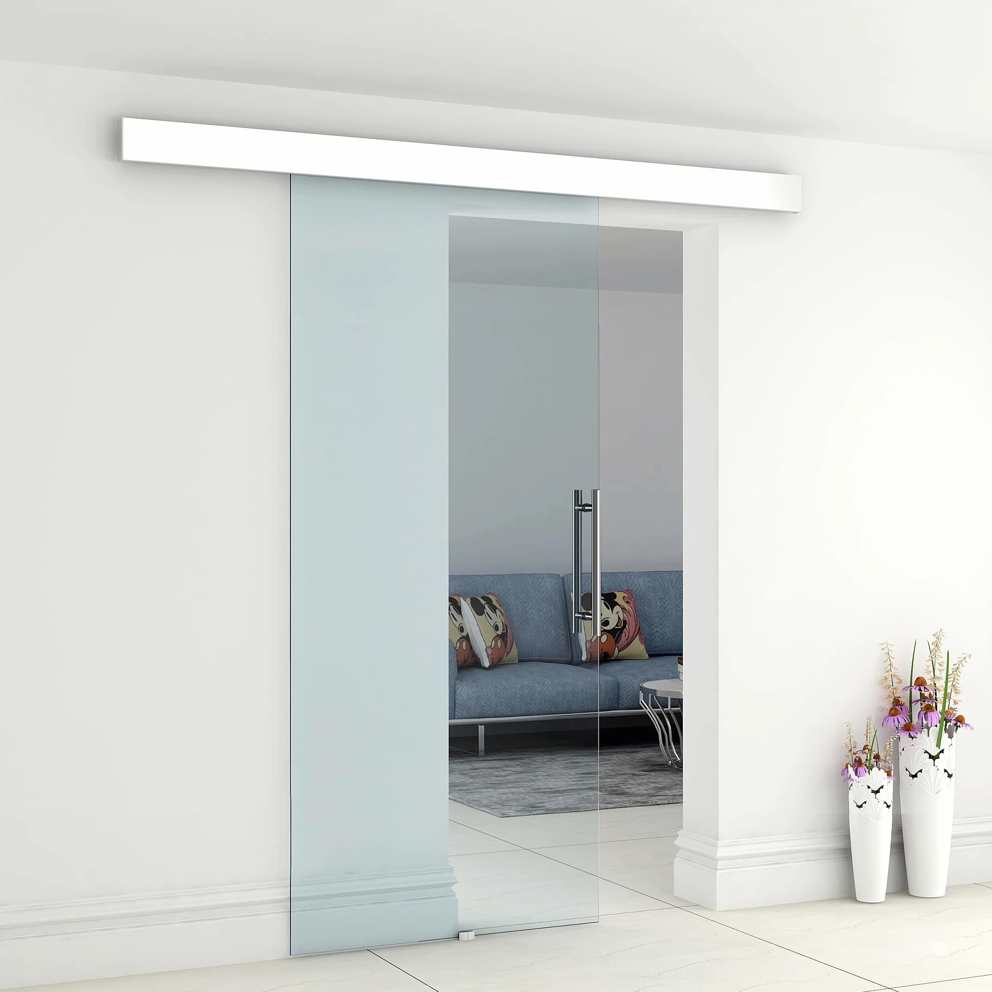 HOMCOM Porta Scorrevole in Vetro Trasparente con Binario e Maniglia in Alluminio per Bagno Cucina Studio 210x75x0.8cm