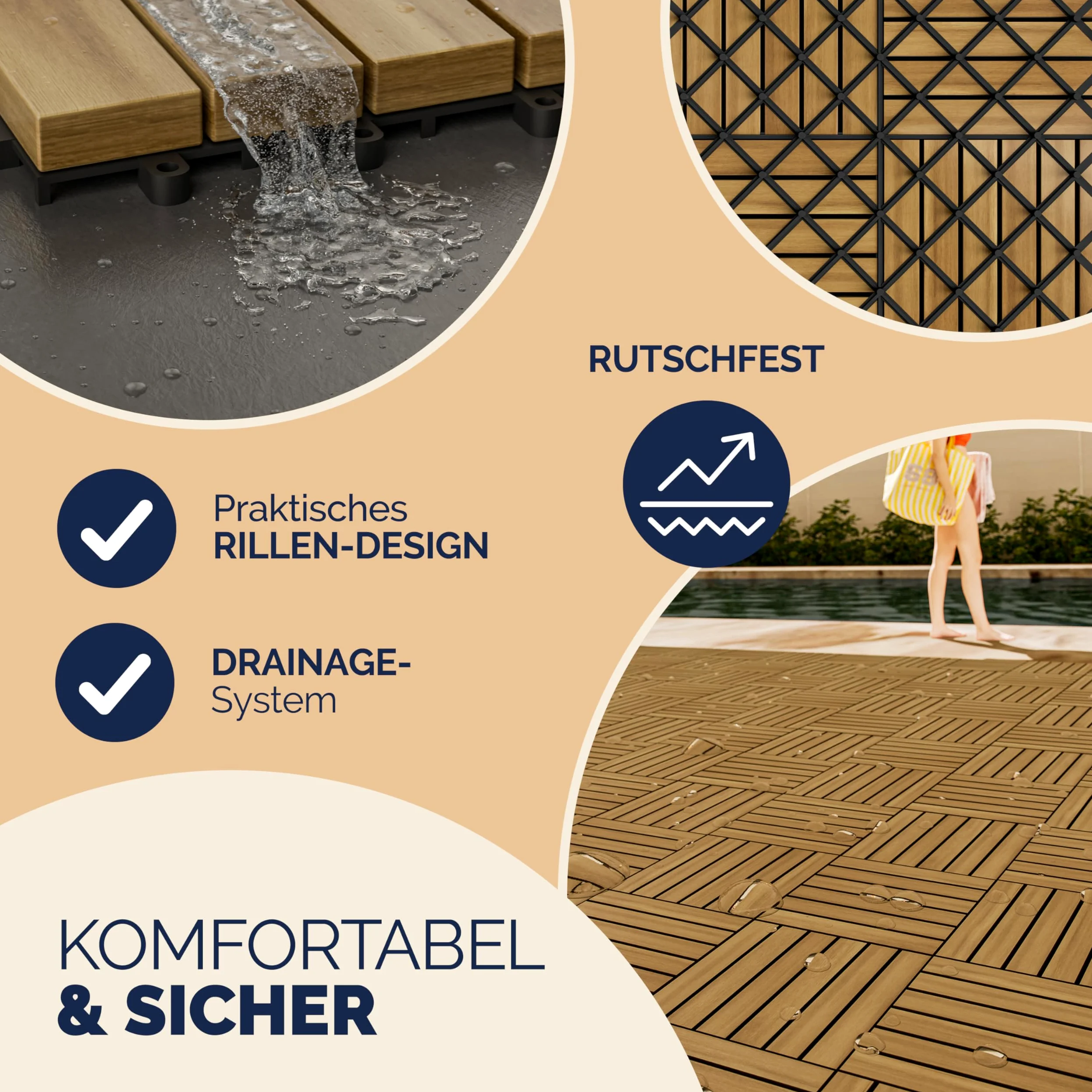 Casaria Piastrelle Legno Acacia 33pz Certificato FSC® Mattonelle 3m² ad Incastro 30x30cm Esterno Mosaico Quattro