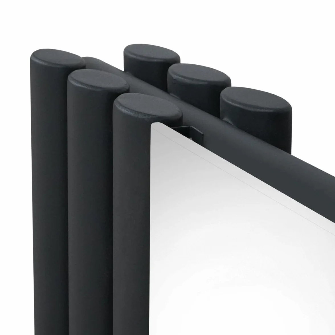 Radiatore a Colonna Ovale e Specchio Integrato 1800 x 380mm, Moderno Verticale Doppia Colonna Acciaio al Carbonio Grigio Antracite Opaco, Cucina Soggiorno Bagno [Spazzola, Attacchi Murali e Supporti