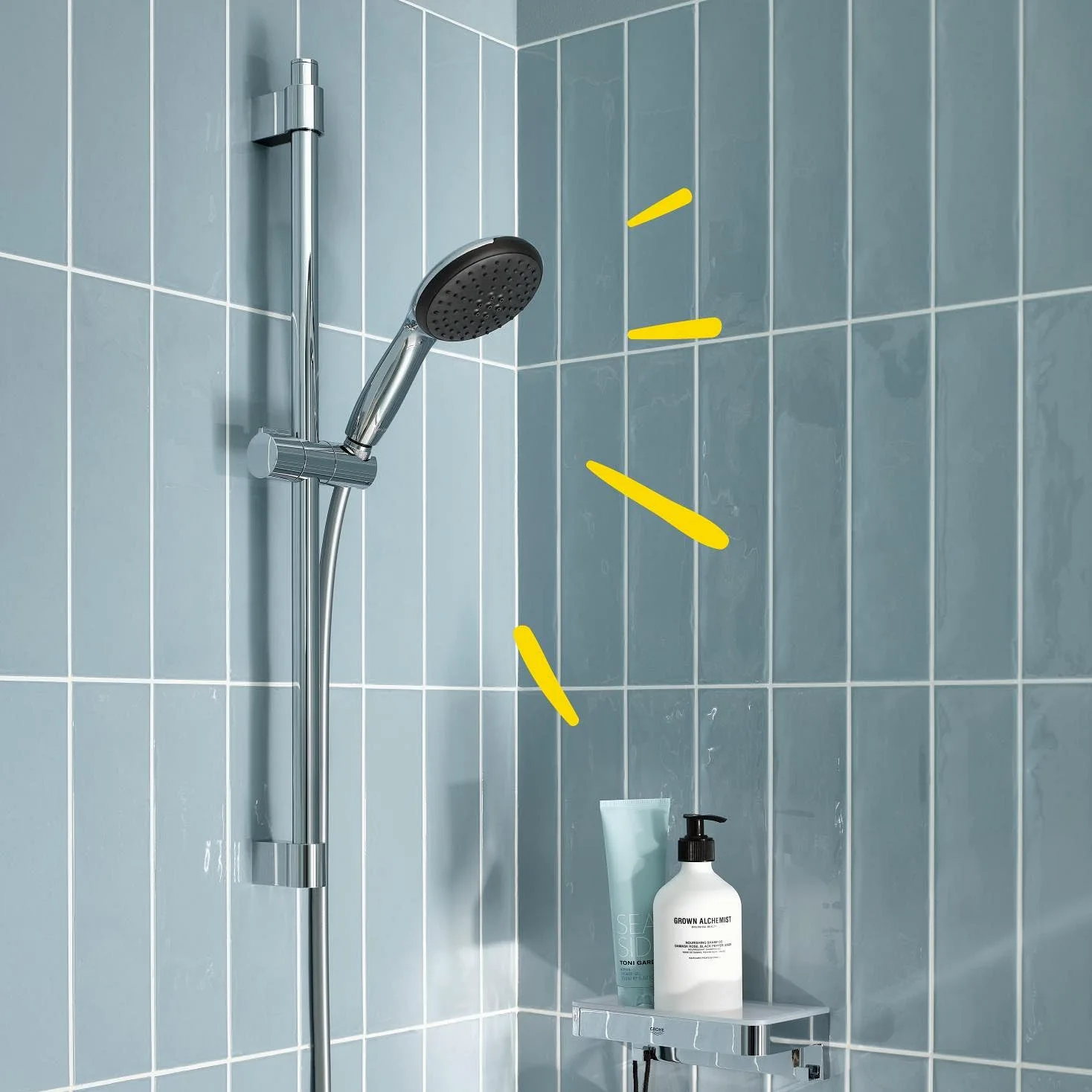 GROHE Vitalio Start 110 Set Saliscendi Doccia (1 getto Rain fisso, asta 600 mm, bordo in silicone antiurto, SpeedClean anticalcare), Cromo, 27942001