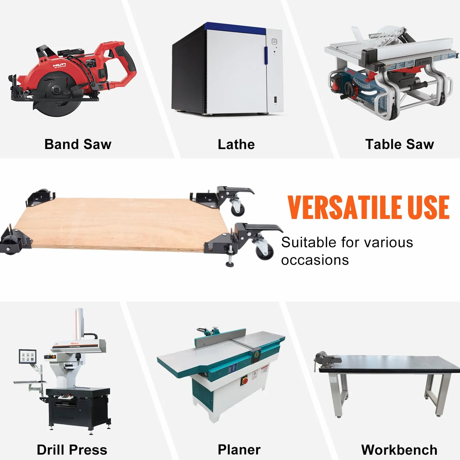 VEVOR Kit di Base Mobile per Carico Pesante 181,4 kg, Supporto Universale con Rotelle 241,3x241,3 mm, Ruote Girevoli, Attrezzi per Base per Attrezzature Lavorazione Legno Lavatrice Mobili Pesanti