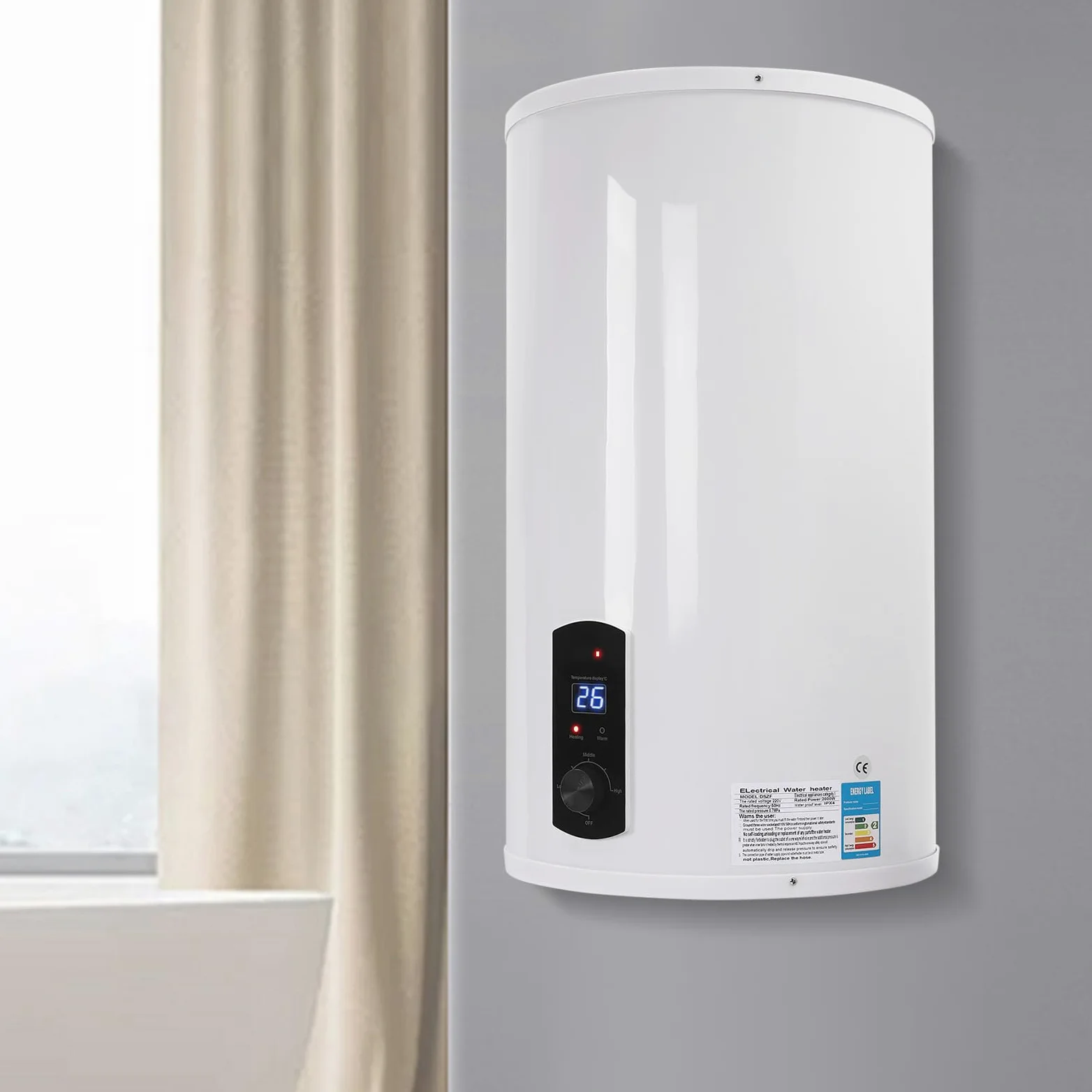 Caldaia elettrica per cellulare, shower Tap, schermo a LED, serbatoio elettrico, boiler per acqua, boiler elettrico, set da parete per acqua calda (35 L)