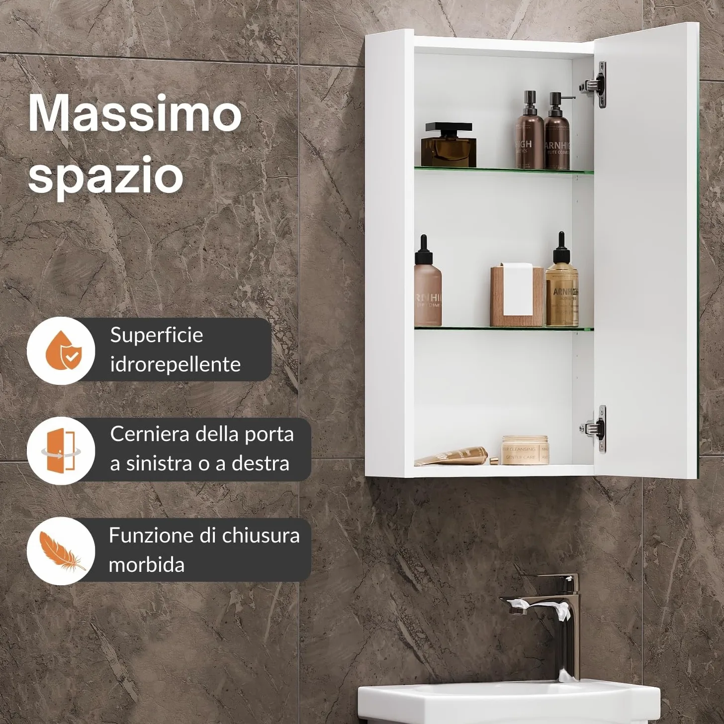 Planetmöbel Lavabo con mobiletto, 40 cm, con lavabo in ceramica e armadietto a specchio, set di mobili da bagno, bianco opaco