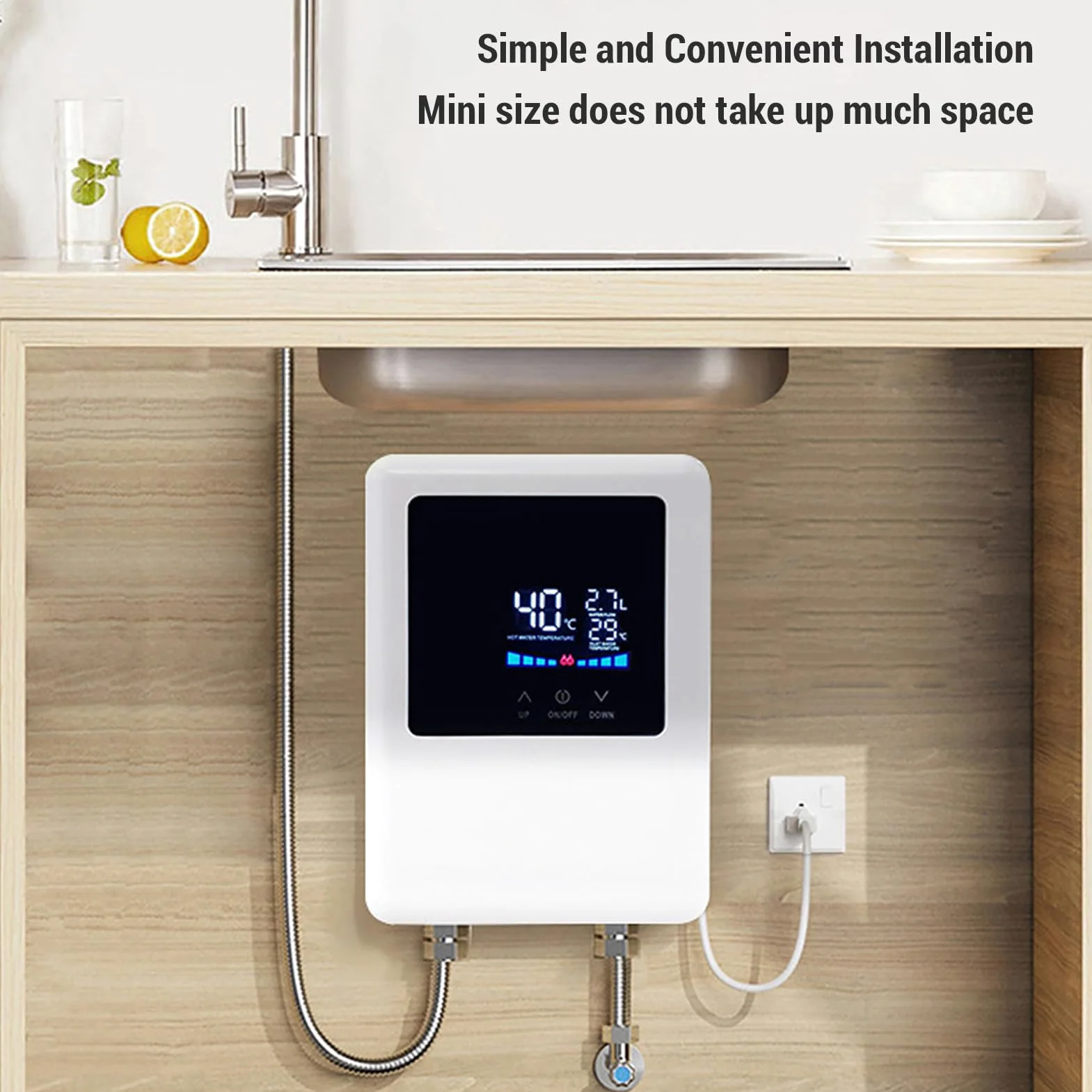 Scallo Idrico Senza Serbatoio, Scaldabagno Istantaneo Elettrico 3000W con Schermo LCD, Sotto la Parete del Lavandino, Riscaldatori Termostati di Conversione di Frequenza per (EU)