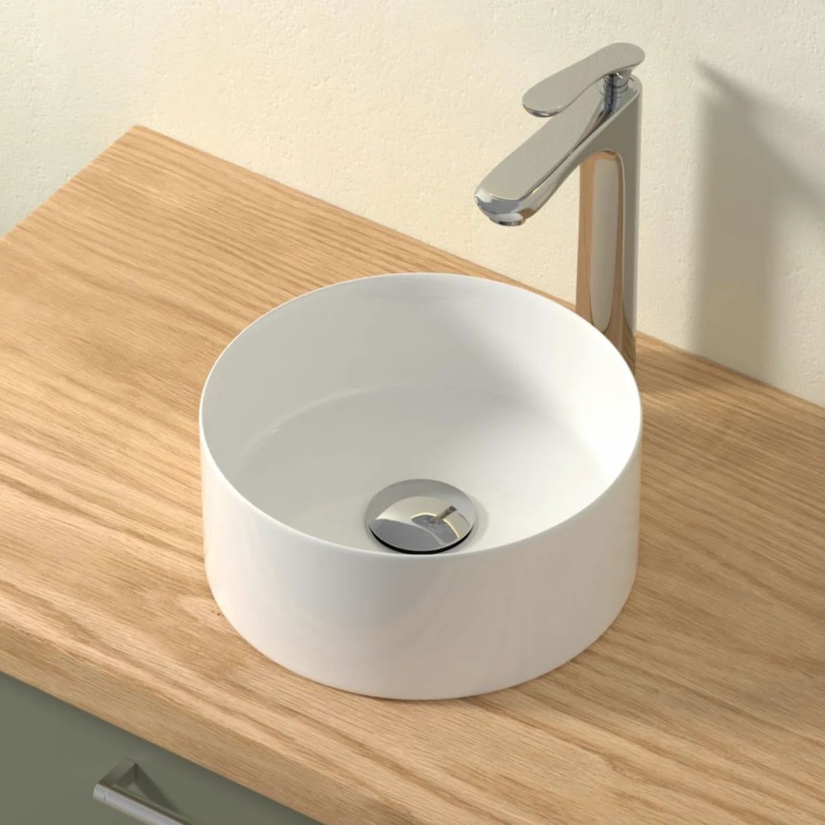 Lavabo rotondo, piccolo lavabo da appoggio, lavabo a mano in elegante design facile da pulire, per bagno e WC degli ospiti (bianco lucido, 31 x 31 x 11 cm)