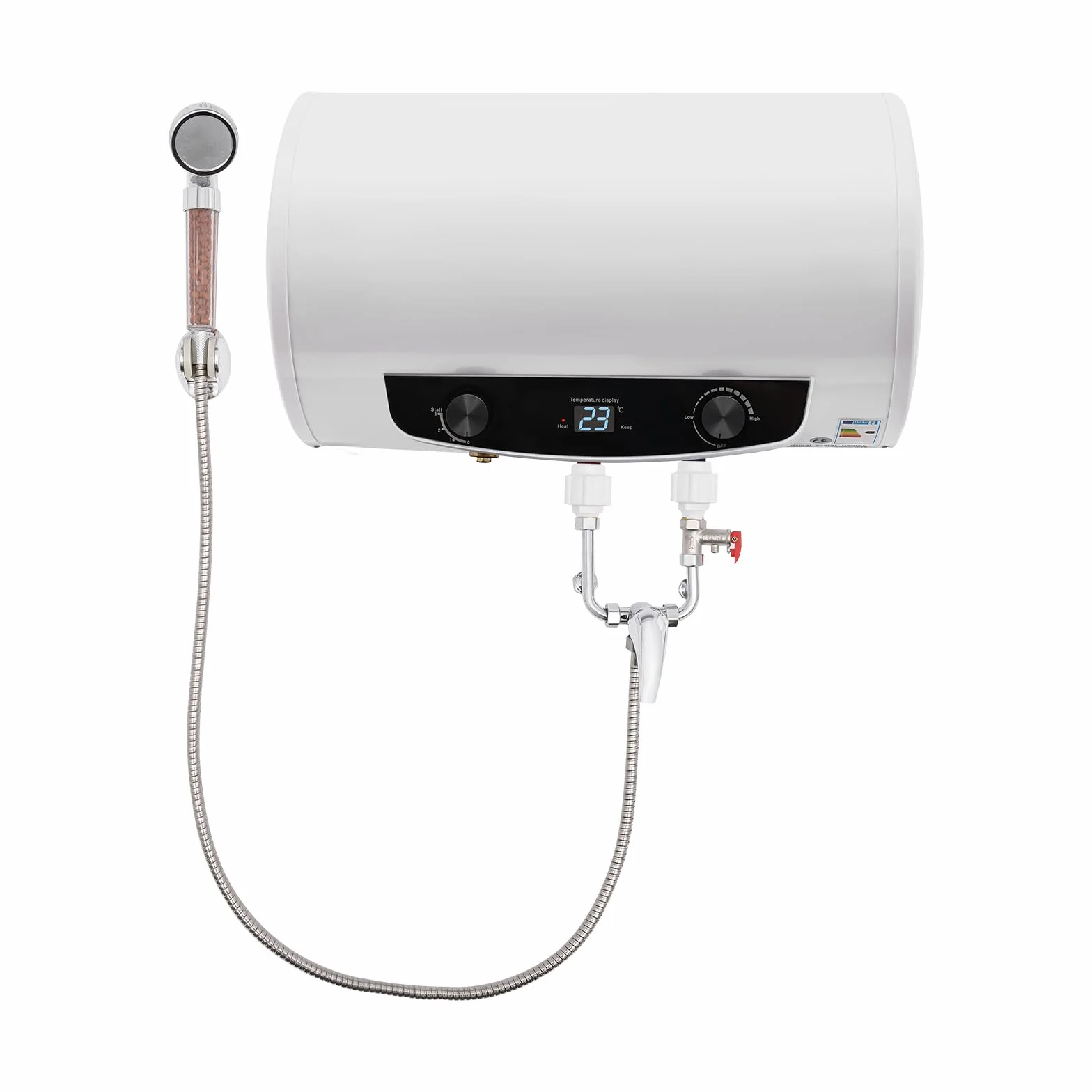 Riscaldatore istantaneo da 220 V, serbatoio dell'acqua elettrico da 50 l/120 l, caldaia orizzontale, scaldabagno elettrico, scaldabagno a parete, bollitore con doccetta (50 l)