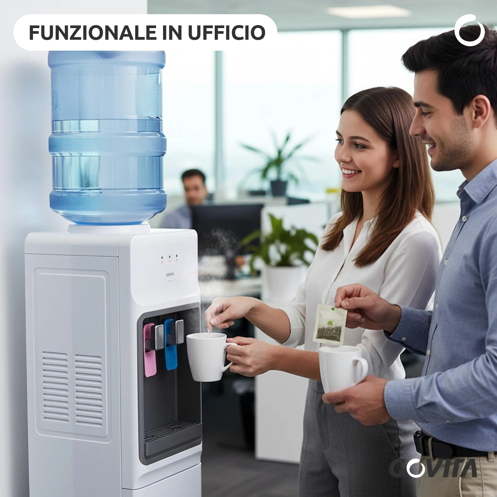 GOVITA - Dispenser Acqua a Colonnina a Boccione 18L – Erogatore Acqua Fredda Calda e Ambiente con Compressore – Distributore Acqua Refrigerata per Casa e Ufficio - con portabicchieri