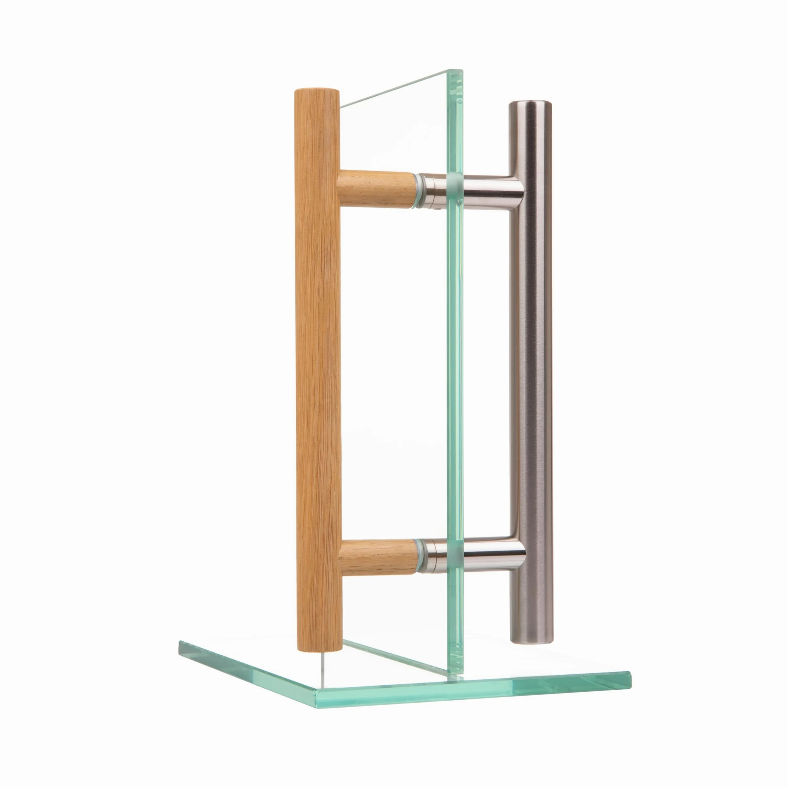 MLS Maniglia per sauna e SPA, Coppia di Maniglie per Porte, Sensazione Piacevole al Tatto, Combinazione di Maniglie in Acciaio Inox e Legno, per Porte Interne in Vetro e Legno, 600 mm