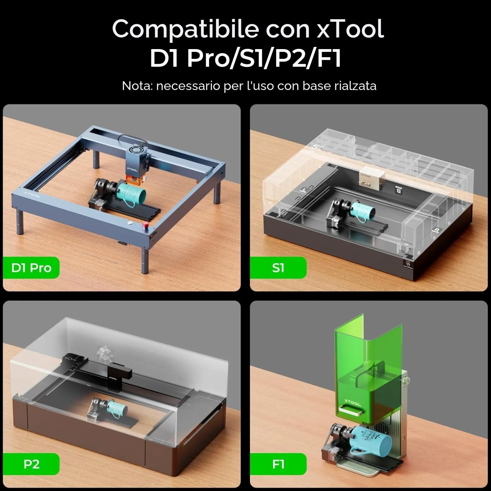 xTool RA2 Pro 4 in 1, Rotatore Laser per xTool S1/M1 Ultra/ F1 Ultra/F1/P2/D1 Pro, Mandrino Laser a Tamburo Rotante, Incisione di Oggetti Cilindrici, Bicchieri da Vino, Anelli, Sfere, Accessorio