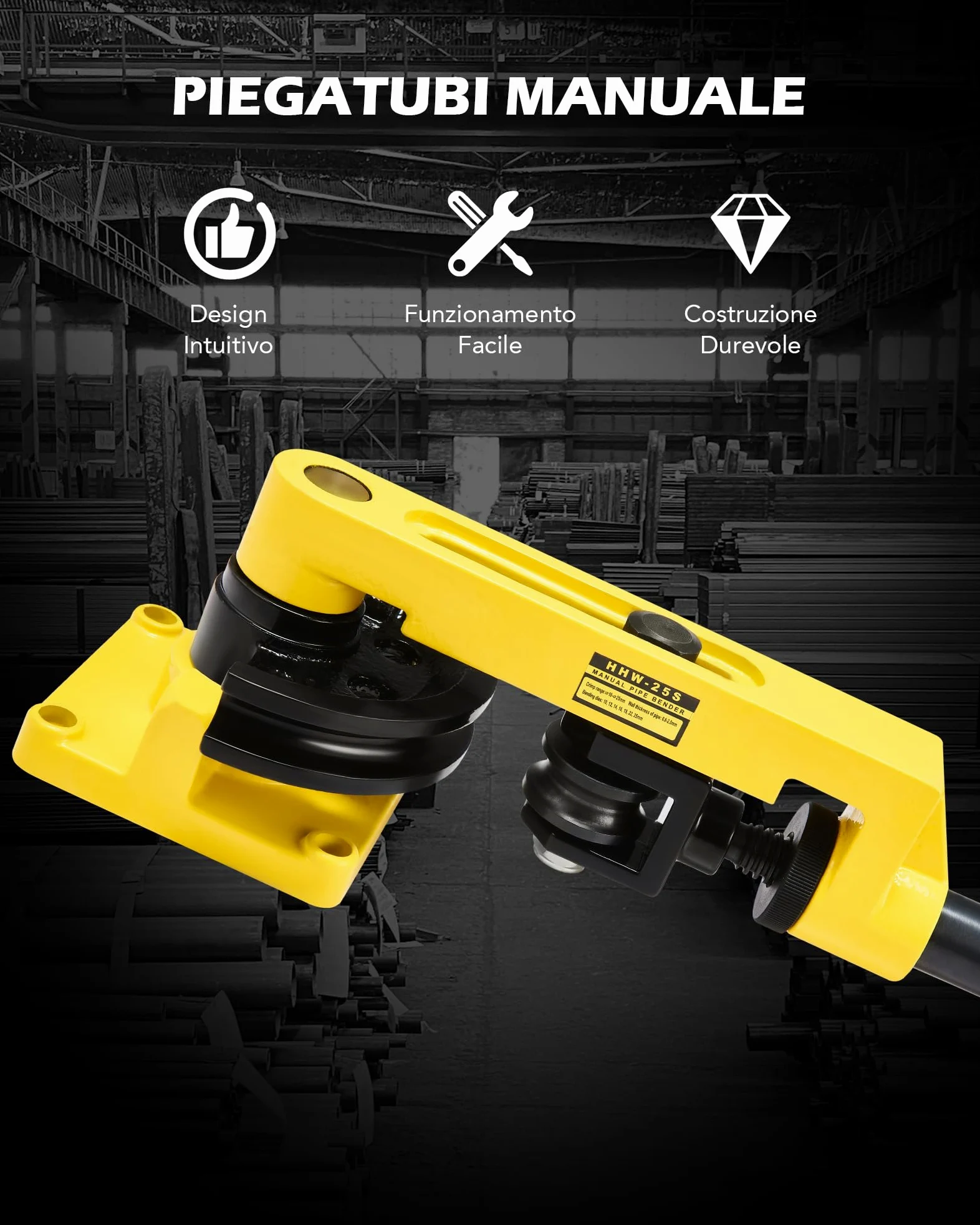 ZELCAN Piegatubi Manuale 10-25mm Curvatubi Manuale con 7 Stampi Pesanti per Resistenti Macchina Piegatubi per Tubi in Acciaio, Ottone, Rame, Ferro Battuto e Alluminio