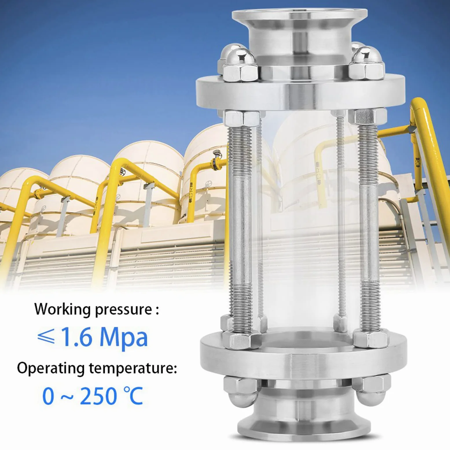 Spia di Flusso per Sanitari, 1,5" 1-1/2" 38MM Flusso Sanitario Vetro Dritto Tri Morsetto Tipo Acciaio per Applicazioni Ad Alta Purezza E Osservazione di Fluidi Inossidabile SS304