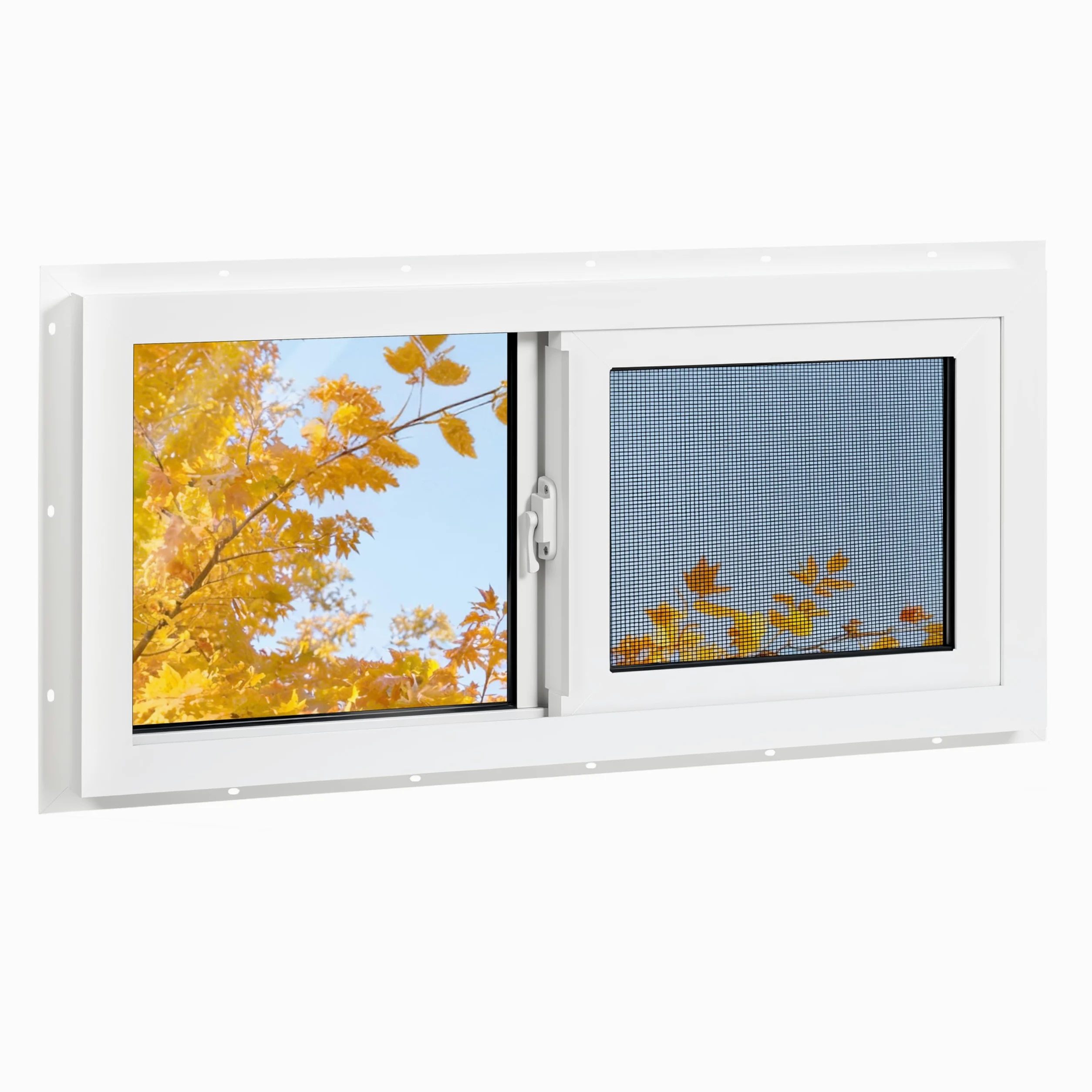 Finestra in vinile per seminterrato, 81,3 cm x 35,6 cm Finestra scorrevole per bagno con doppio vetro isolante in vetro temperato e schermo in fibra di vetro per seminterrato, bagno, capanno