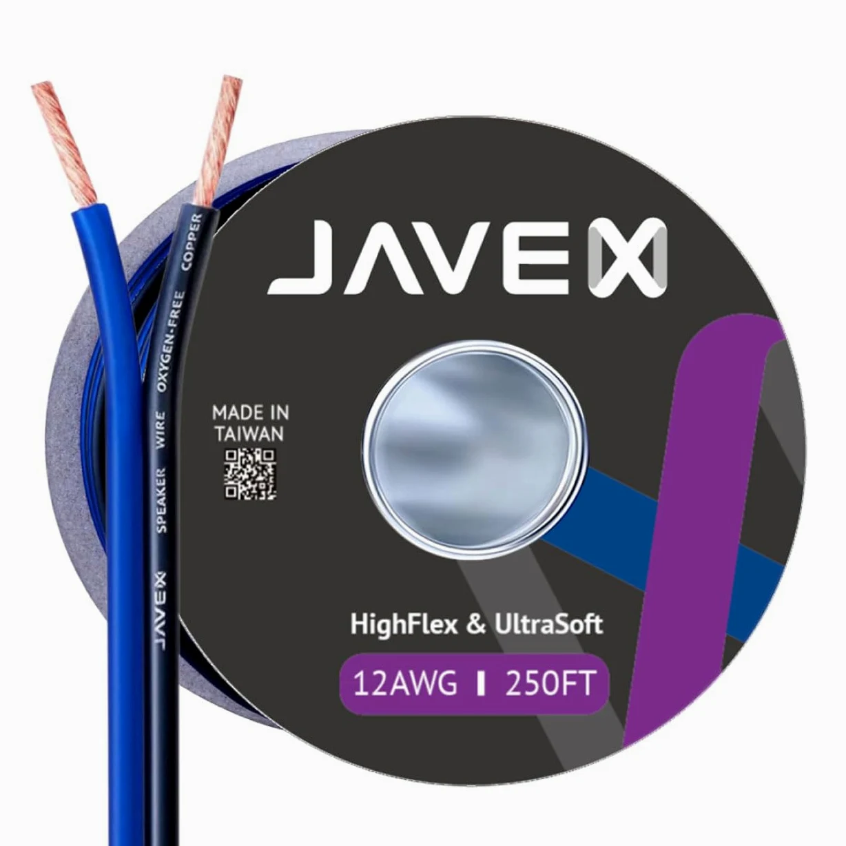 JAVEX Cavo per altoparlanti da 12 AWG [3,38 mm2 x 2] [rame privo di ossigeno 99,9%] ad alta flessibilità, cavo piatto blu/nero, 76 m