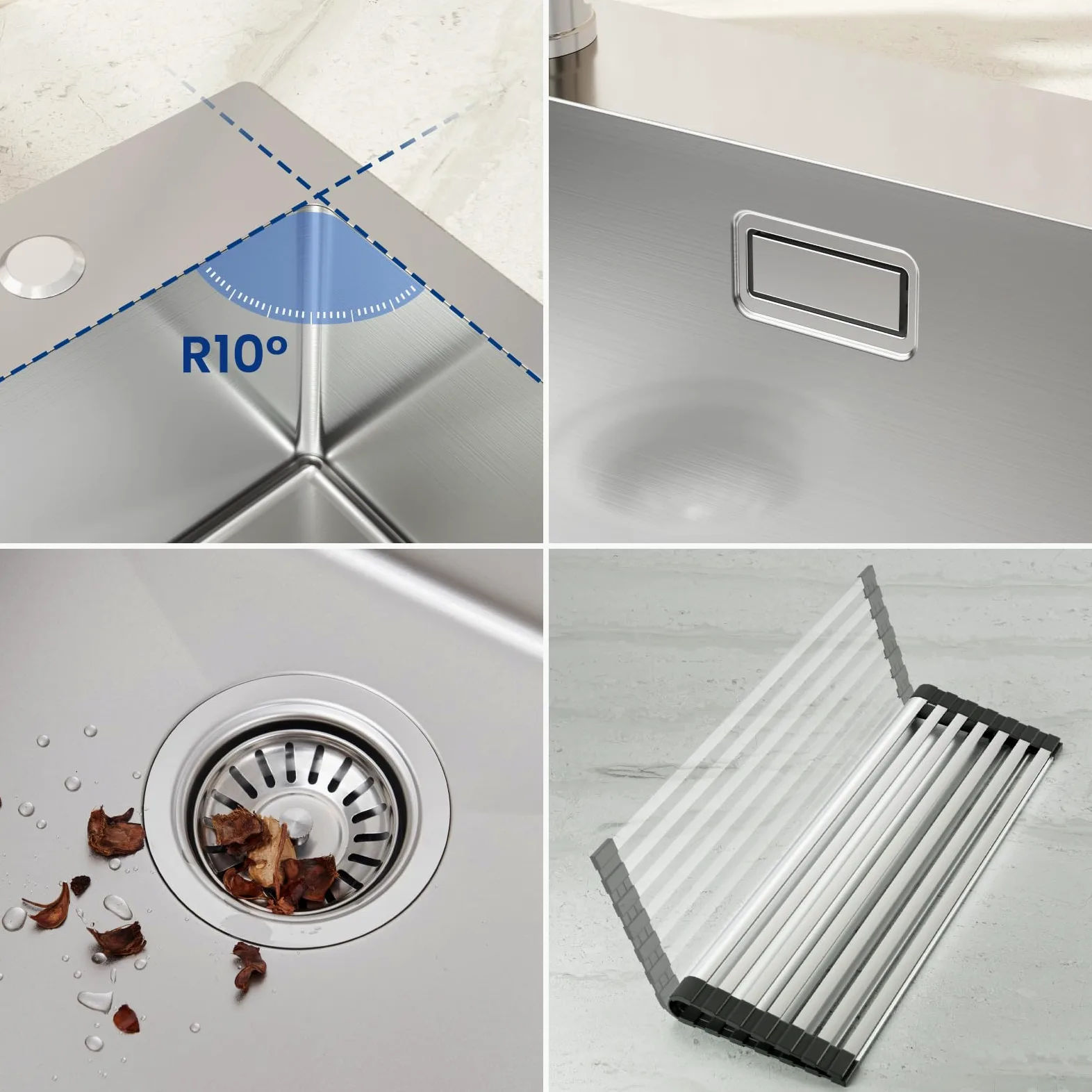 Auralum Lavandino Cucina 75 x 45 cm, Lavello Cucina 1 Vasca con Gocciolatoio, Lavabo Cucina Acciaio Inox da Appoggio con Troppopieno, Sifone e Set di Drenaggio