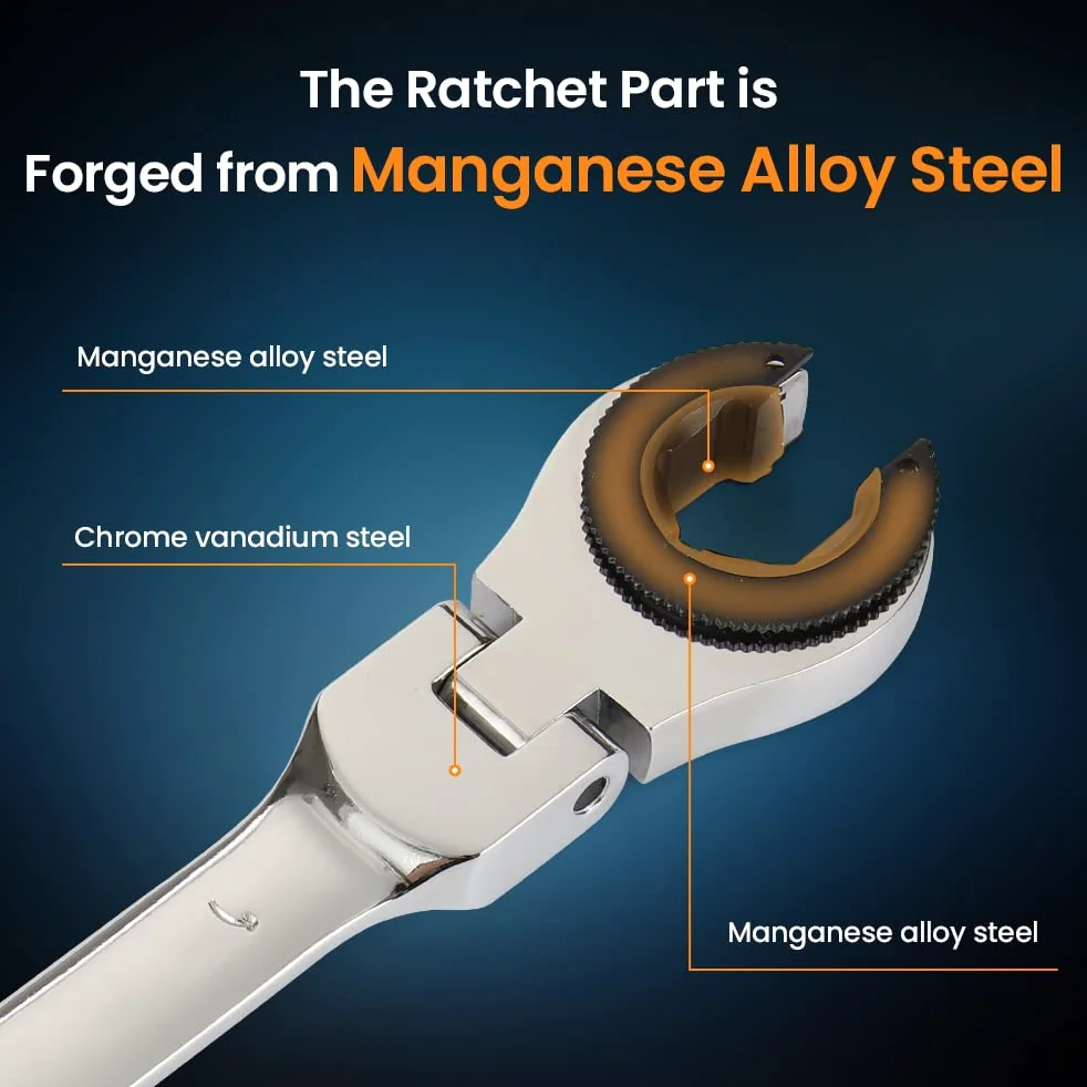 Anbull Chiave a cricchetto con testa flessibile, a doppia estremità aperta Metrico 8mm a 19mm, 72 denti con testa regolabile di 180, Cr-V, Ratcheting Wrench Set, Con custodia per il trasporto