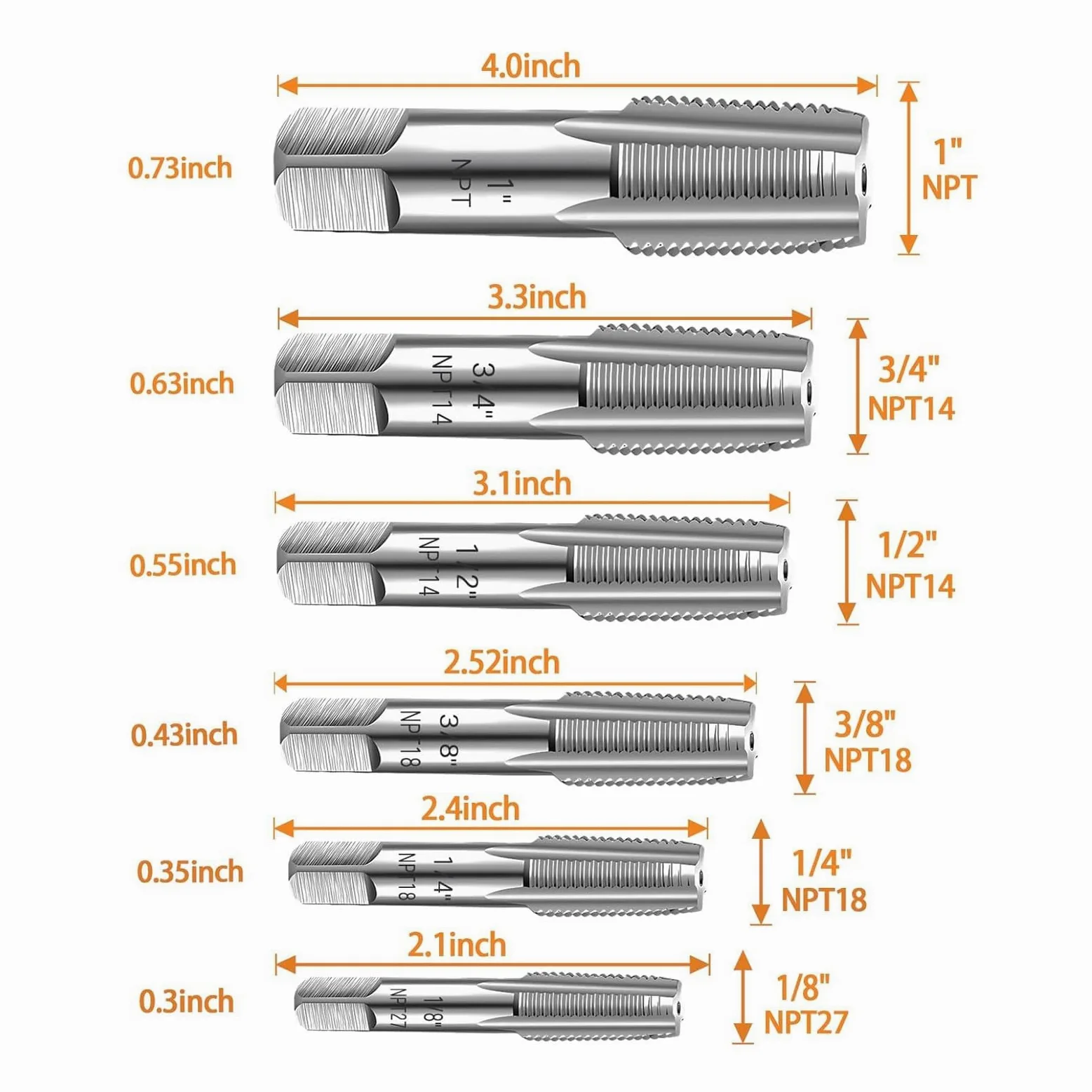 Set di Rubinetti NPT 6 Pezzi in Acciaio Al Carbonio Filettati per Impianti Idraulici Tubi 1 3/4 1/2 3/8 1/4 1/8