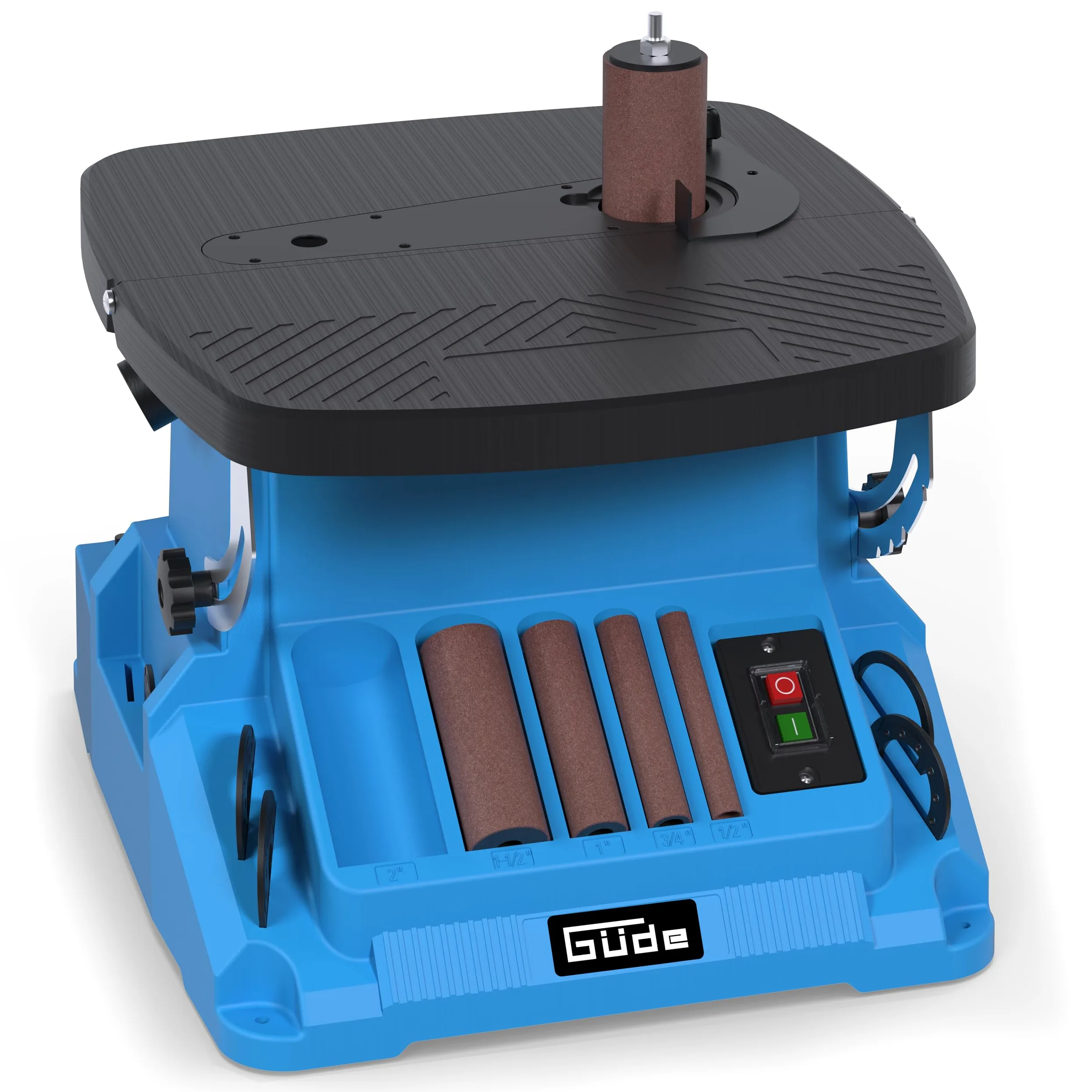 Güde Smerigliatrice a nastro GSBSM 500 (230 V, 500 W, 2000 min-1, velocità del mandrino, 8 m/s, oscillazione, dispositivo 2 in 1, conversione senza attrezzi, tavolo regolabile 0-45°, accessori inclusi