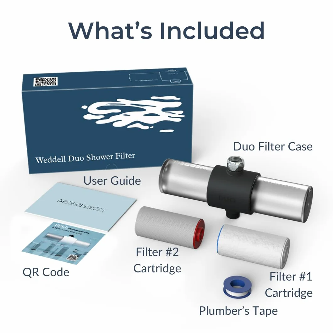 Weddell Duo Shower Filter - Filtro doccia certificato NSF, filtro ai carboni attivi ad alta pressione, rimuove cloro, PFAS e microplastiche, clinicamente testato per pelle e capelli più sani