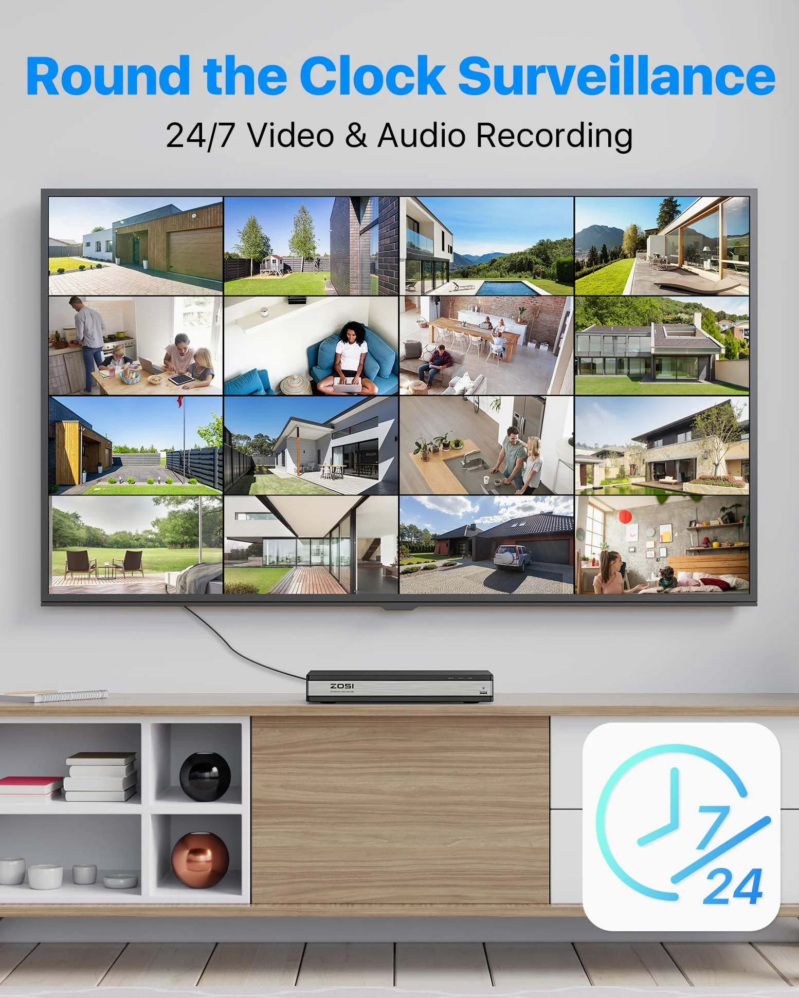 ZOSI 5MP Kit di videosorveglianza PoE Esterno, 16CH 4K NVR con 4TB HDD, 8x 5MP Telecamera PoE, AI Rilevamento di Persone e Veicoli, Audio Bidirezionale, Visione Notturna a Colori, C182