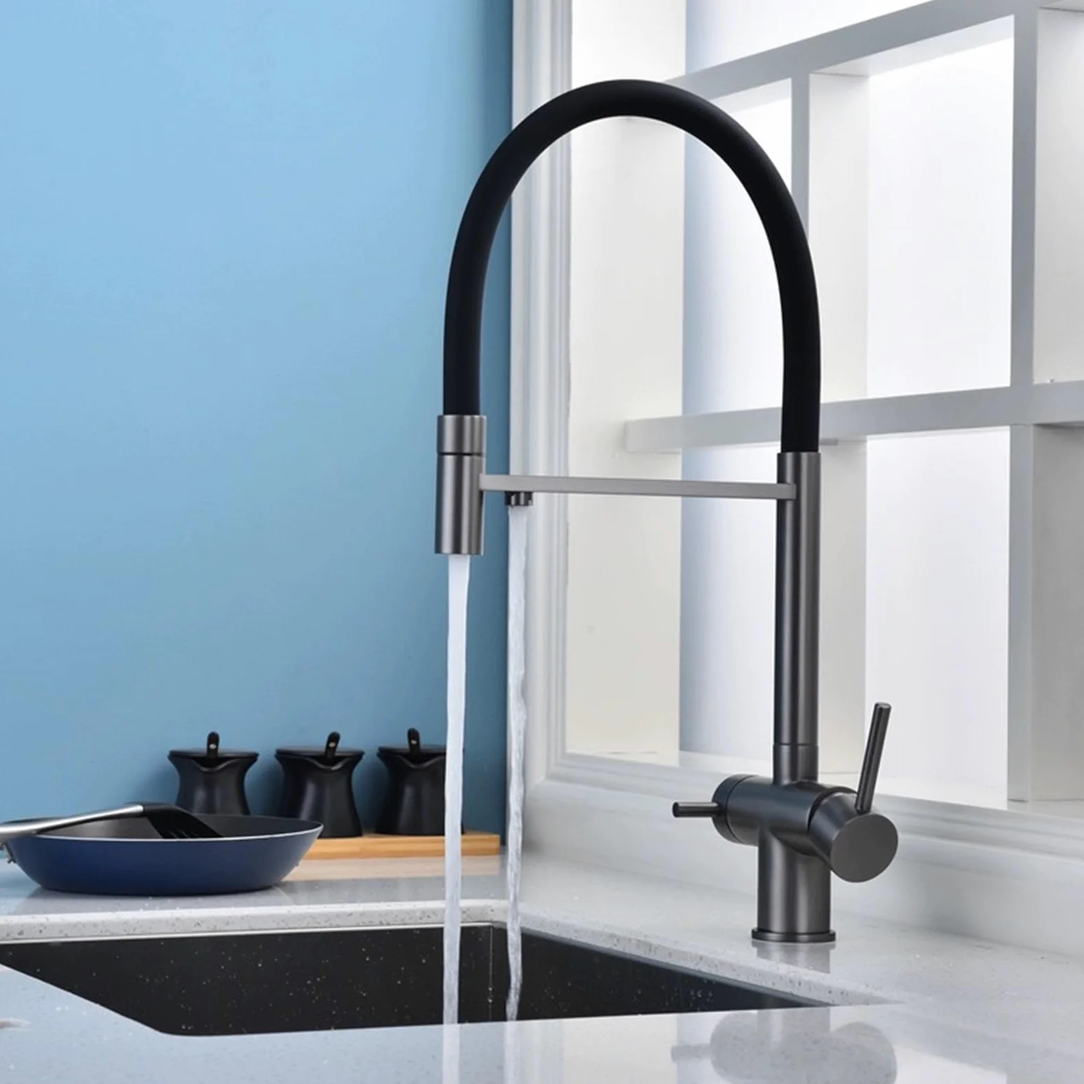 XJTNLB Miscelatore Cucina 3 Vie Acciaio Inox Oro Spazzolato+Bianco Rubinetto Tre Vie con Doccetta Estraibile Miscelatore Cucina con Doccetta Estraibile
