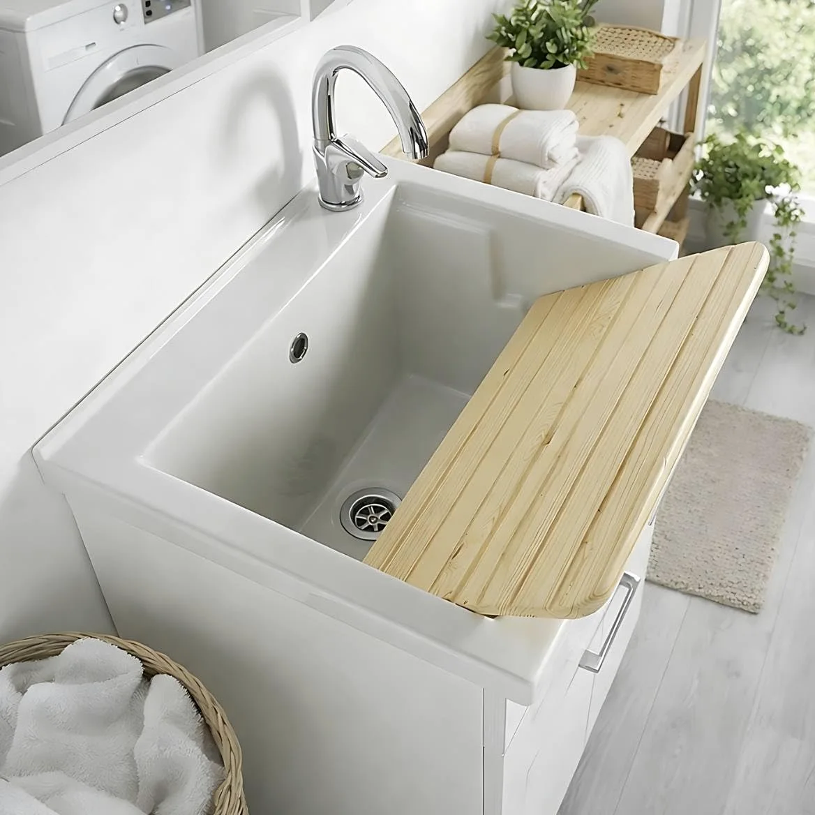 LAVATOIO PILOZZO RENO CERAMICA 60 x 50 TUTTA VASCA PER TOP O MOBILE DA INCASSO O INSTALLAZIONE CON STAFFE ANCHE IN ESTERNO INCLUSO DI PILETTA IN ACCIAIO E SIFONE (DX Foro Rubinetteria)