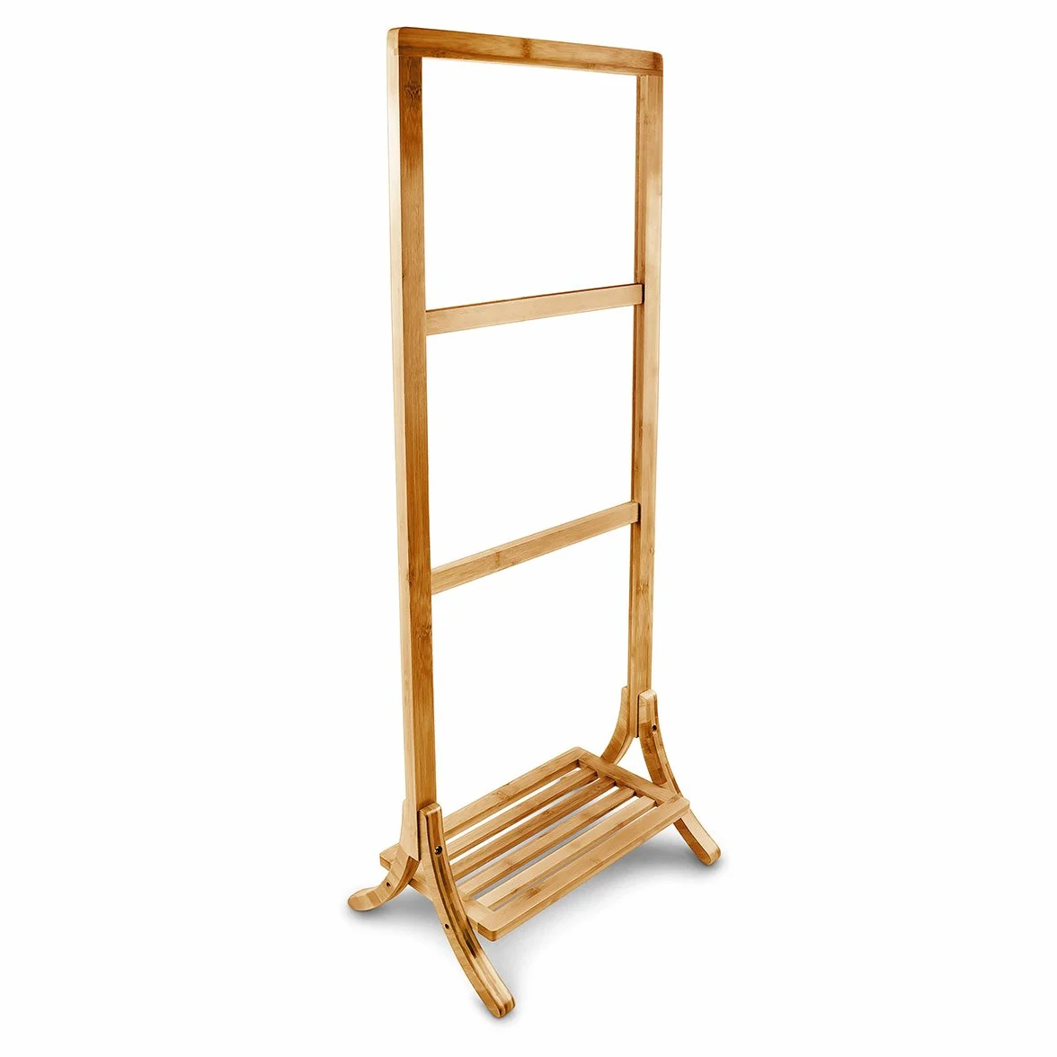 Relaxdays Portasciugamani da Terra, bambù, 3 Barre e 1 Ripiano, HxLxP: 105 x 40 x 27 cm, Appendi Abiti, Colore Naturale