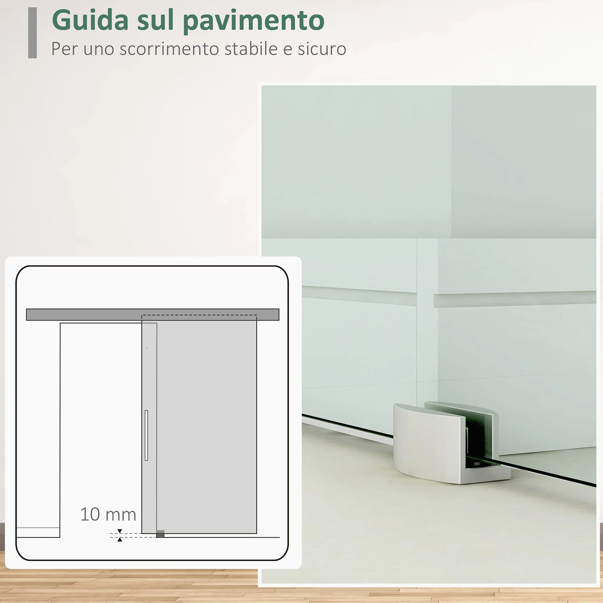 Homcom Porta Scorrevole in Vetro a Strisce con Binario in Alluminio, 75 x 210cm