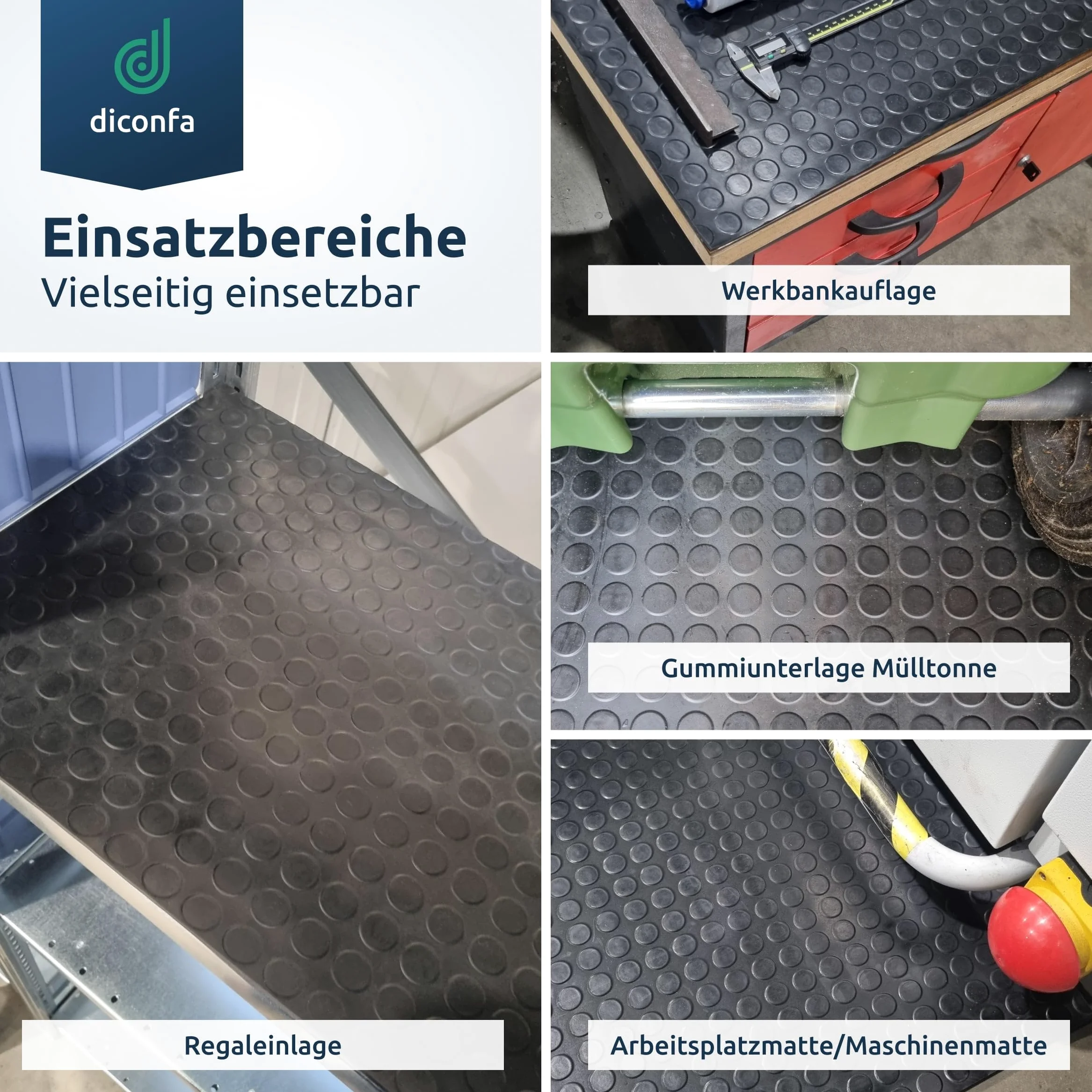 diconfa tappetino in gomma con borchie spessore 3mm - LARGHEZZA 0,1m a 2m - LUNGHEZZA 0,05m a 10m - SCELTA: 1300 x 3800mm - rivestimento pavimento antiscivolo magazzino officina garage industria ecc.