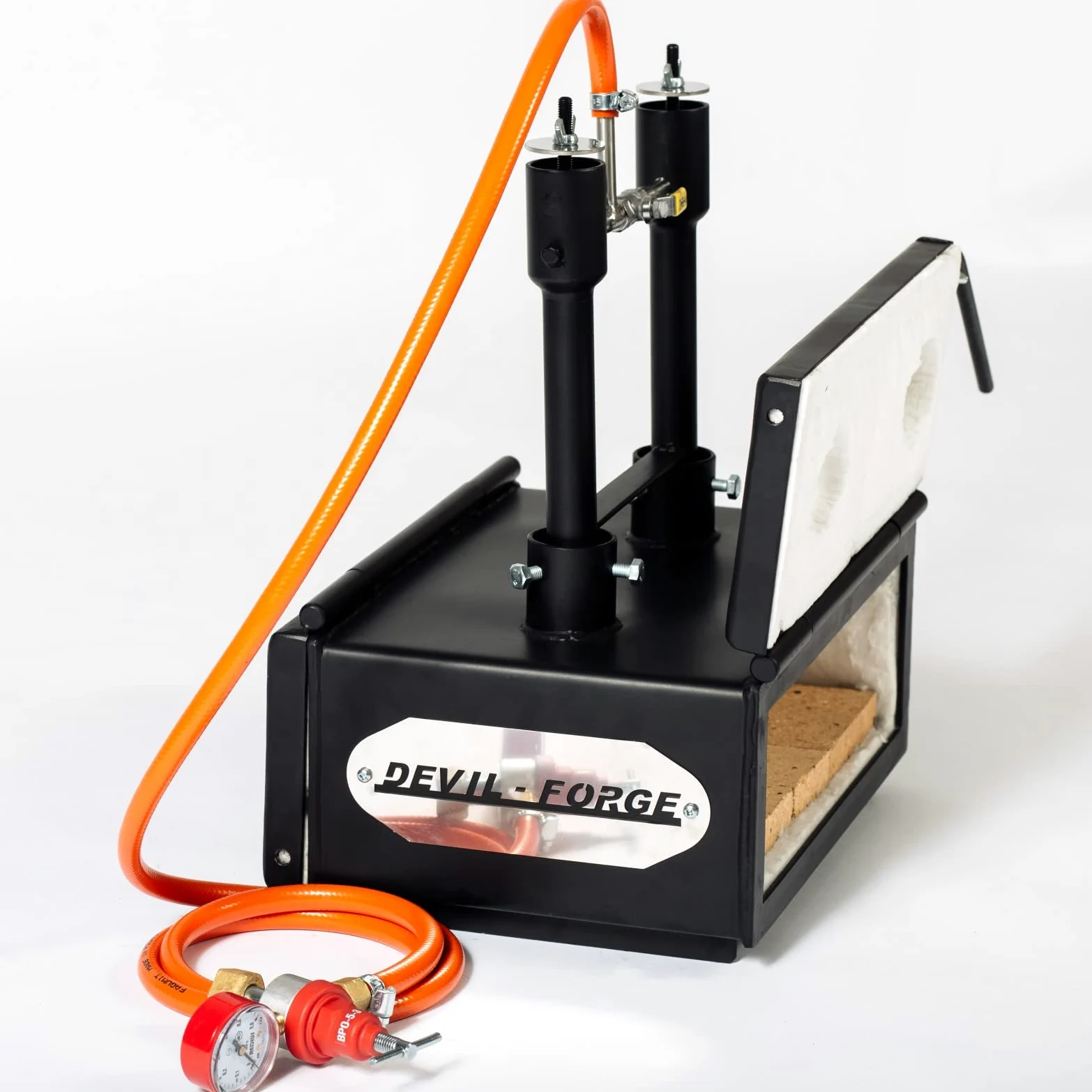 DEVIL-FORGE Forgia a Gas Propano DFHS2+2D/5.2" Fucina con 2 Bruciatori DFP (160.000 BTU) uso 1o2, 2Porte, Valvola a Sfera, Fabbricazione di Coltelli, Lavorazione dei Metalli, Fabbro, Maniscalco 1370°C
