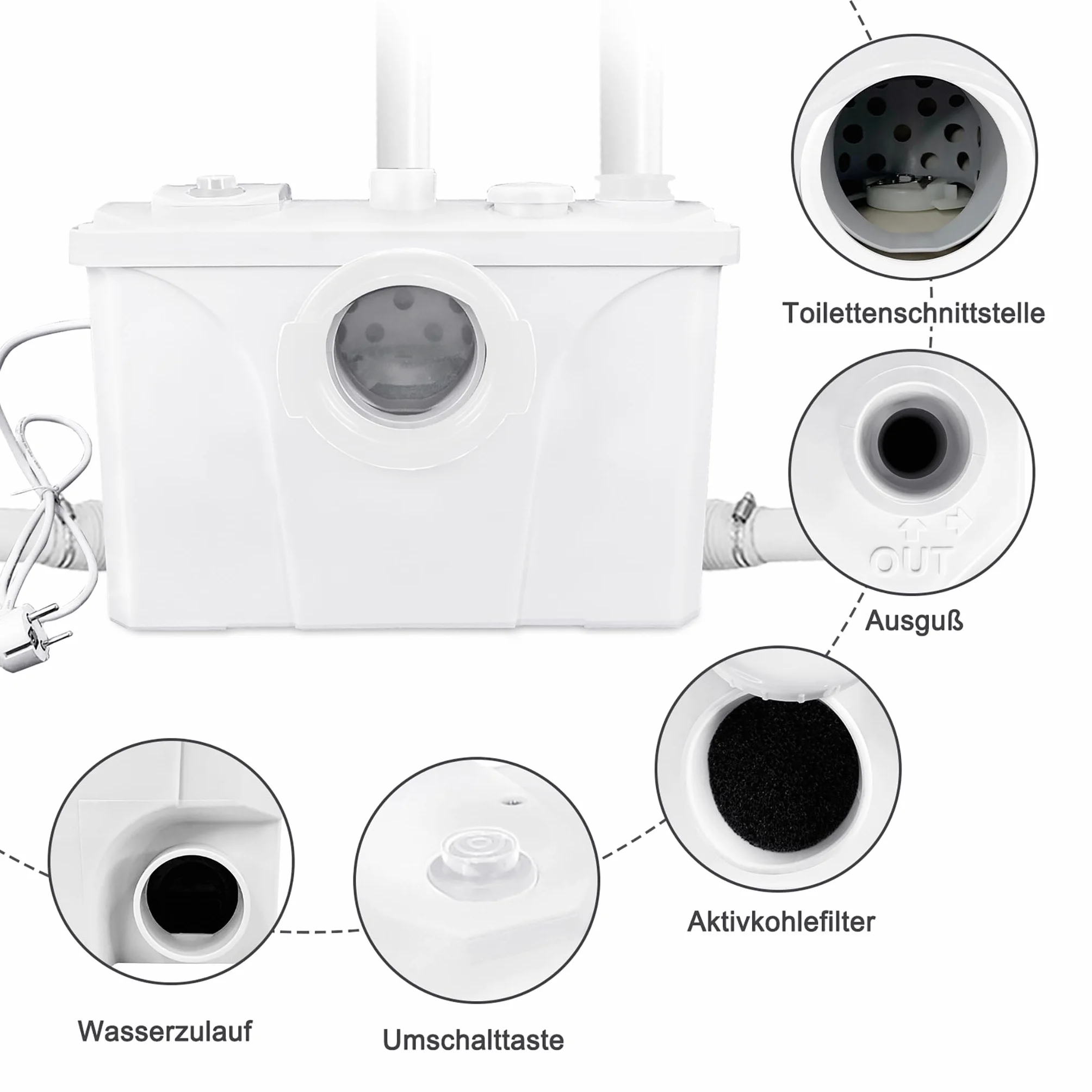 Froadp Pompe per Fognature Sanitarie da 700W Sistema di Sollevamento per uso Domestico Pompa per Fognature, Lavabo da Cucina, per WC e Lavabo, con Filtro a Carbone e Pannello di Servizio Rimovibile