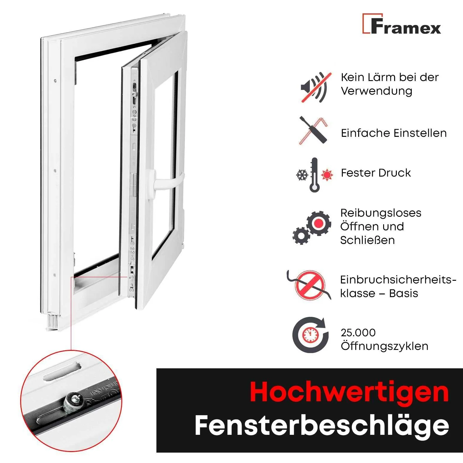 Finestra Seminterrata Piccola in PVC Bianco, Larghezza x Altezza 100 x 50 cm (1000 x 500 mm), Doppi Vetri (32 mm), Anta-Ribalta, Girevole DIN Destra – Premium