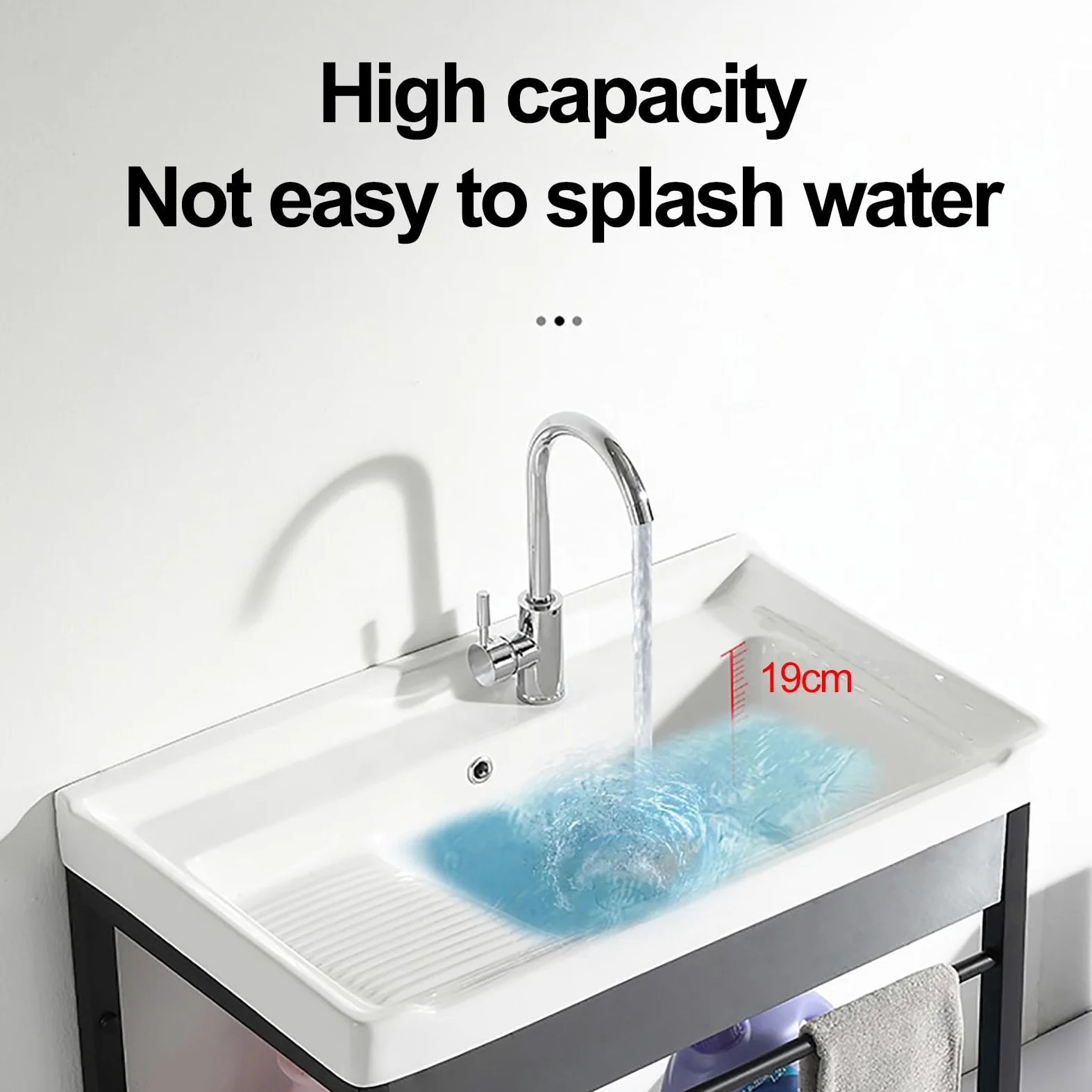 Lavandino In Ceramica Bianco, Lavabo Autoportante Con Rubinetto, Lavatoio Con Piedistallo Supporto In Acciaio Inossidabile, Lavello Per Lavanderia, Per Lavanderia, Ripostiglio, Garage, Cantina (Size