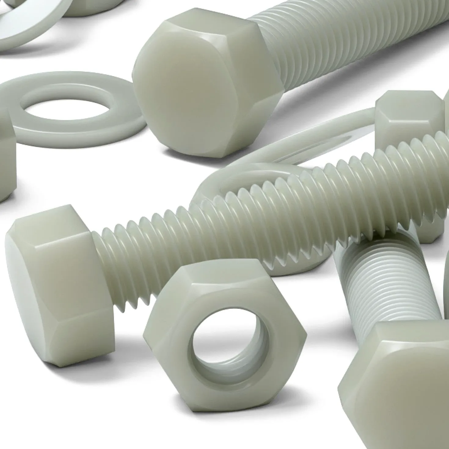 10 x testa Esagonale in super nylon, M10 x 50mm, rinforzato con riempimento in vetro, viti macchinari, Dadi e bulloni di plastica, Rondelle,
