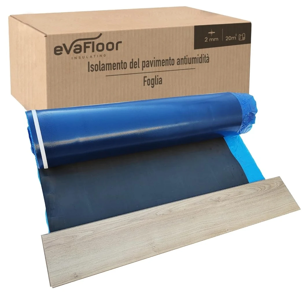 Pack 2 Sottopavimento per Laminato 1x20 metri | Sottofondo Isolante | Realizzato con Base in EVA 2mm + Strato Antiumidità | Include Adesivo