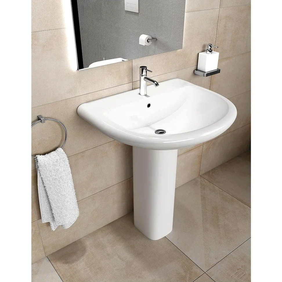 Inbagno Lavabo con Colonna Ceramica RAK Ceramiche Serie Orient Completa di Colonna
