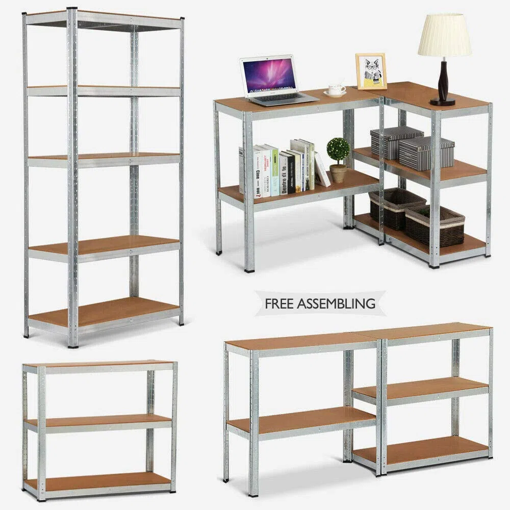 Scaffalatura per garage a 5 ripiani, resistente, 150 x 70 x 30 cm, in metallo, capacità 875 kg, montaggio senza bulloni, versatile, per officina, cucina, soggiorno, scaffali multiuso