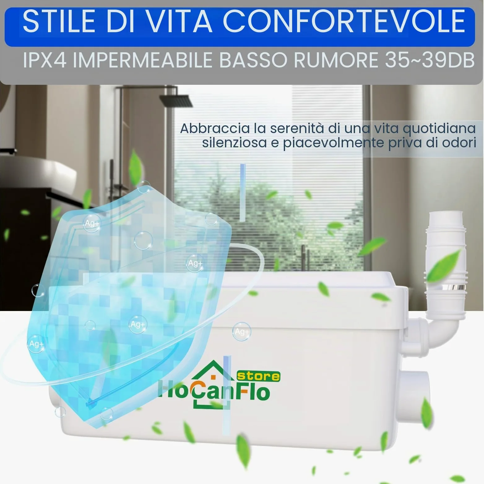 300W Grinder Sanitario Pompa per rifiuti silenziosa, Pompa di sollevamento Doccia dotata di due ingressi, Pompe per fognature FLO-300 Pro