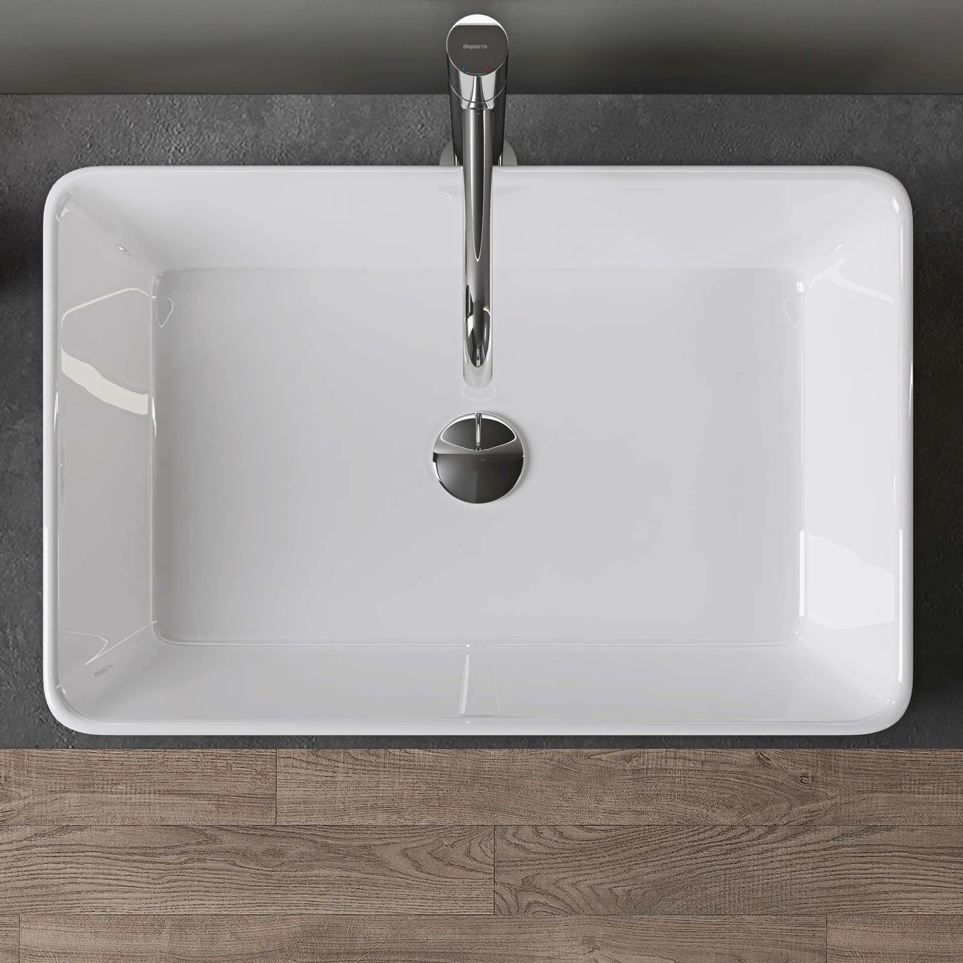 doporro Lavabo Bagno Rettangolare Lavabo da Appoggio in Ceramica Lavandino con Bordo Sottile 58x37x13,5 cm Bianco Lucido Lavamani Lavello senza Foro Rubinetto per Guardaroba Bagno Brüssel105D